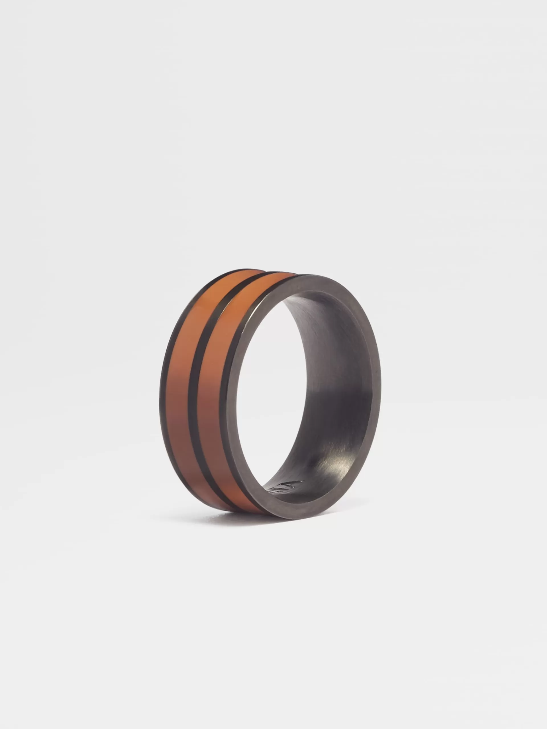Fashion ZEGNA Bague 232 Road Brand Mark En Metal Et Email Marron Vigogne