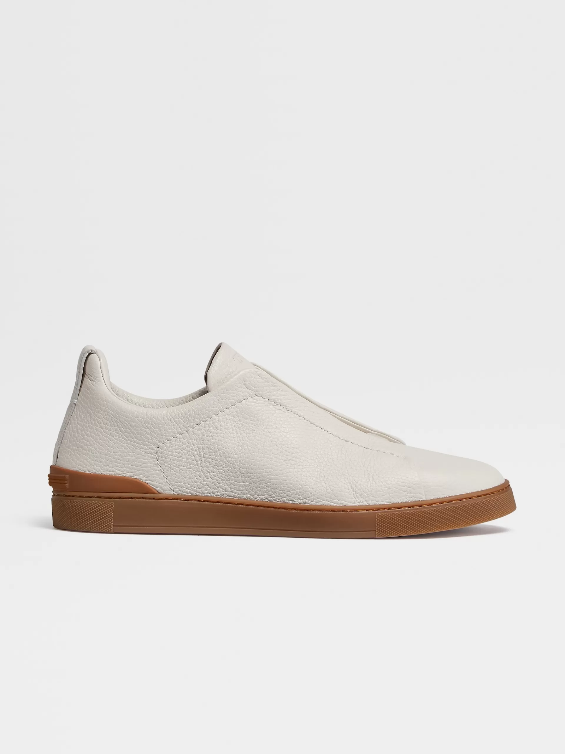 Fashion ZEGNA Baskets Basses Triple Stitch™ En Cuir De Cerf Blanc Casse