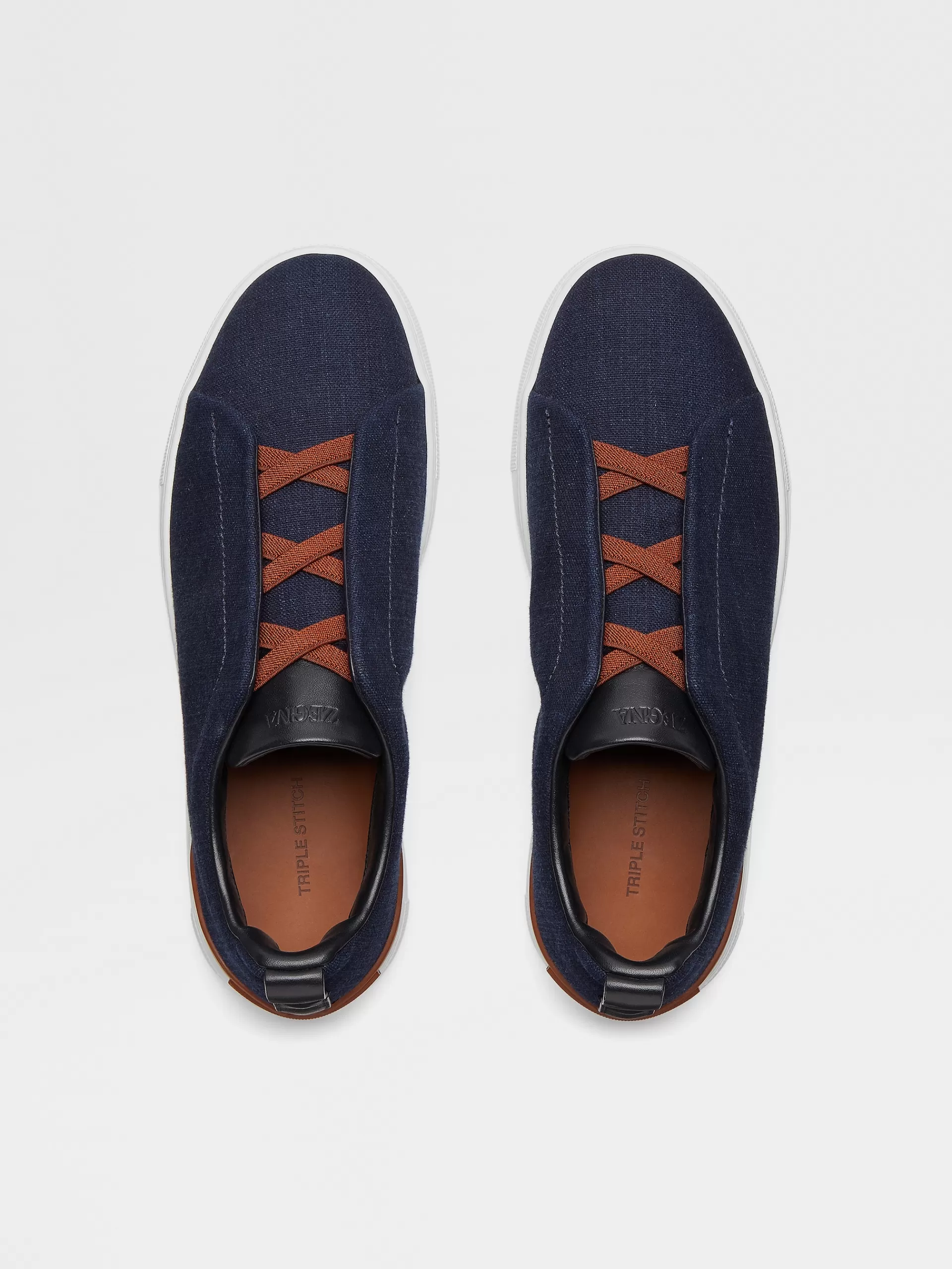 Outlet ZEGNA Baskets Basses Triple Stitch™ En Denim De Coton Bleu