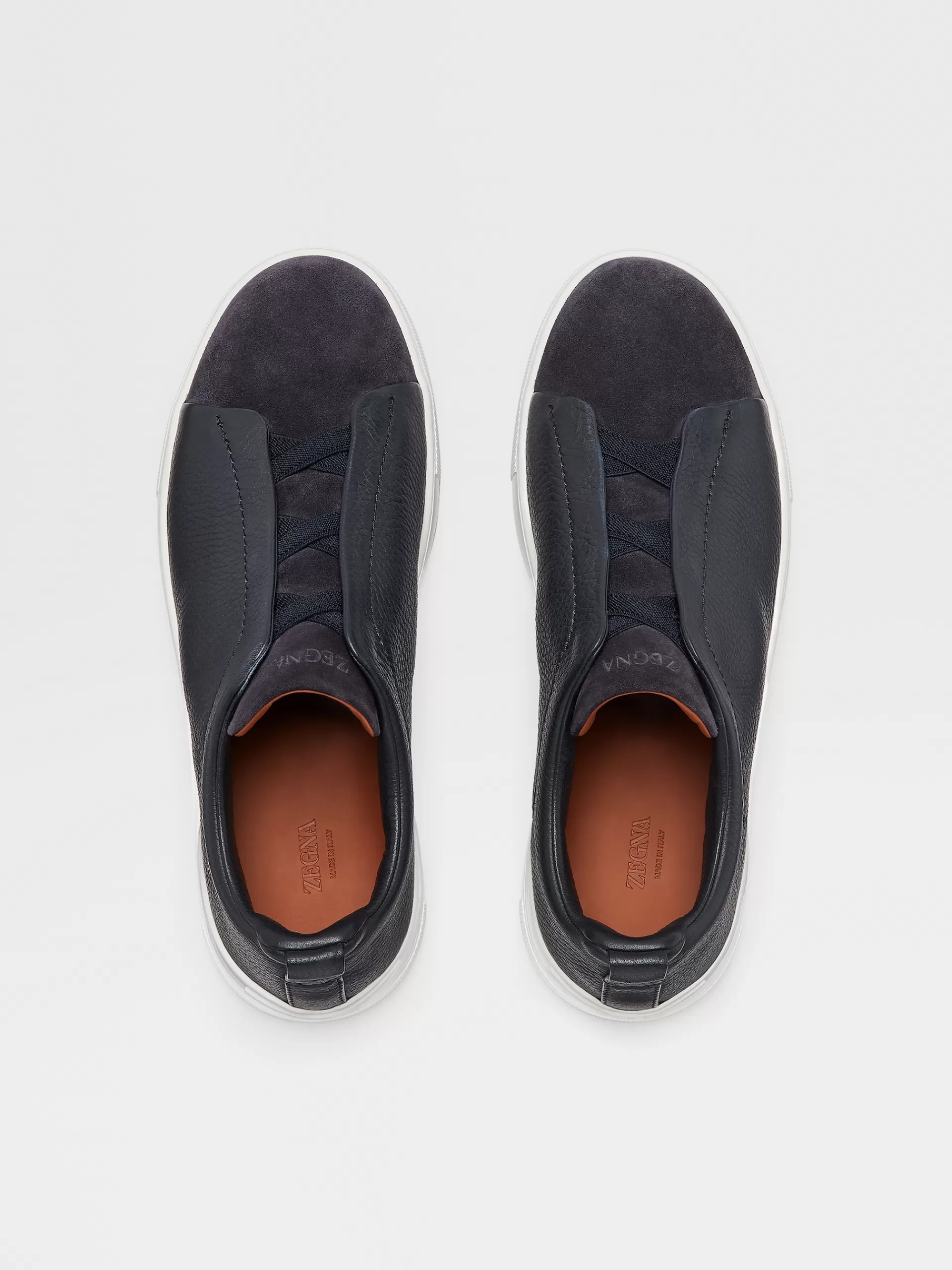 Shop ZEGNA Baskets Basses Triple Stitch™ En Veau Velours Et Cuir Graine Bleu Marine