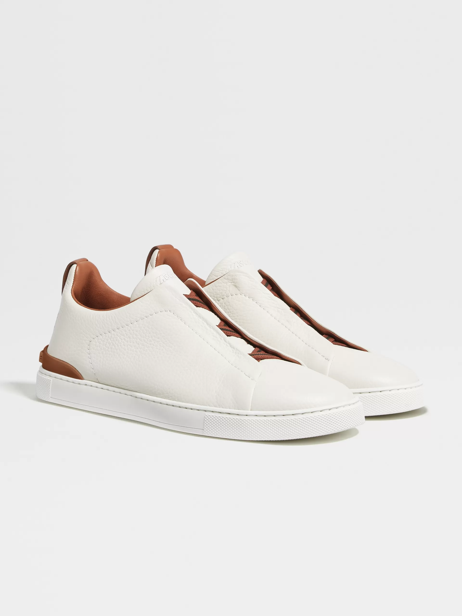 New ZEGNA Baskets Triple Stitch™ En Cuir De Cerf Blanc Casse