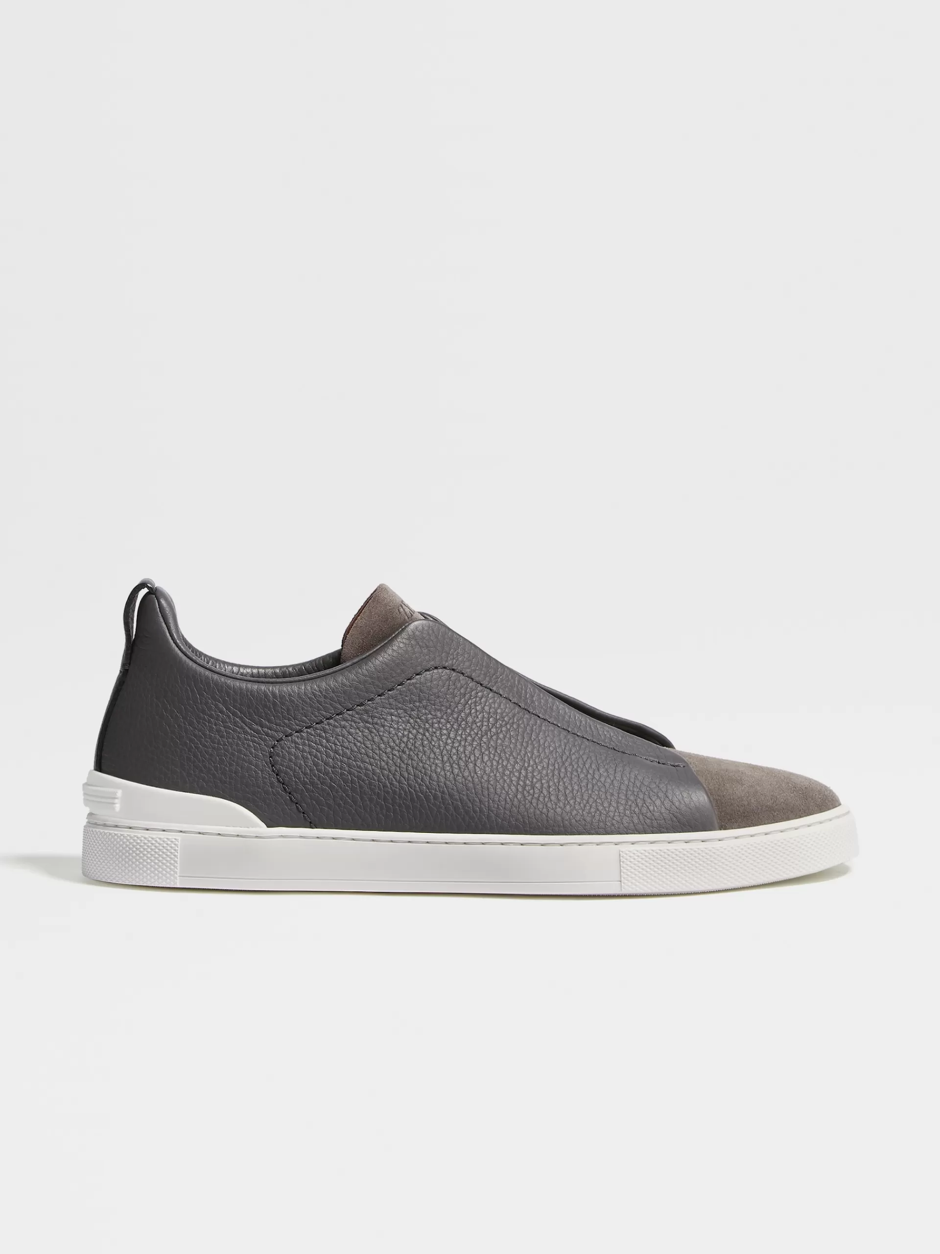 Flash Sale ZEGNA Baskets Triple Stitch™ En Cuir Graine Gris Fonce