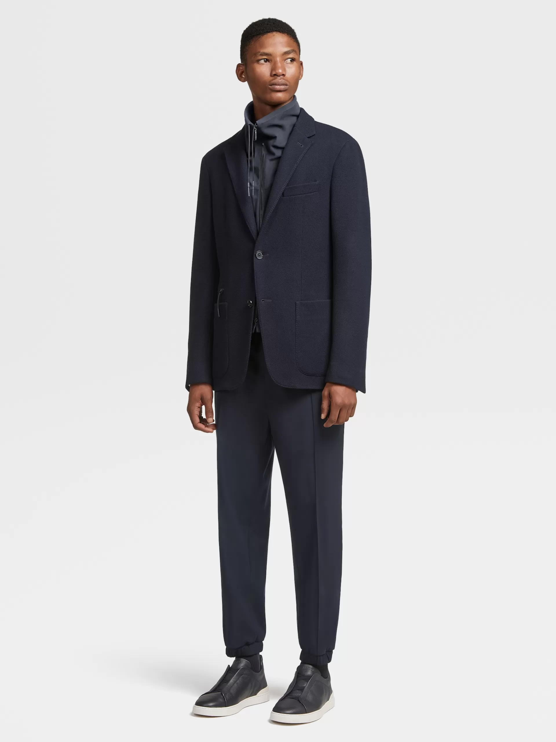 Sale ZEGNA Blazer En Jersey De Laine Et Coton High Performance™ Bleu Marine