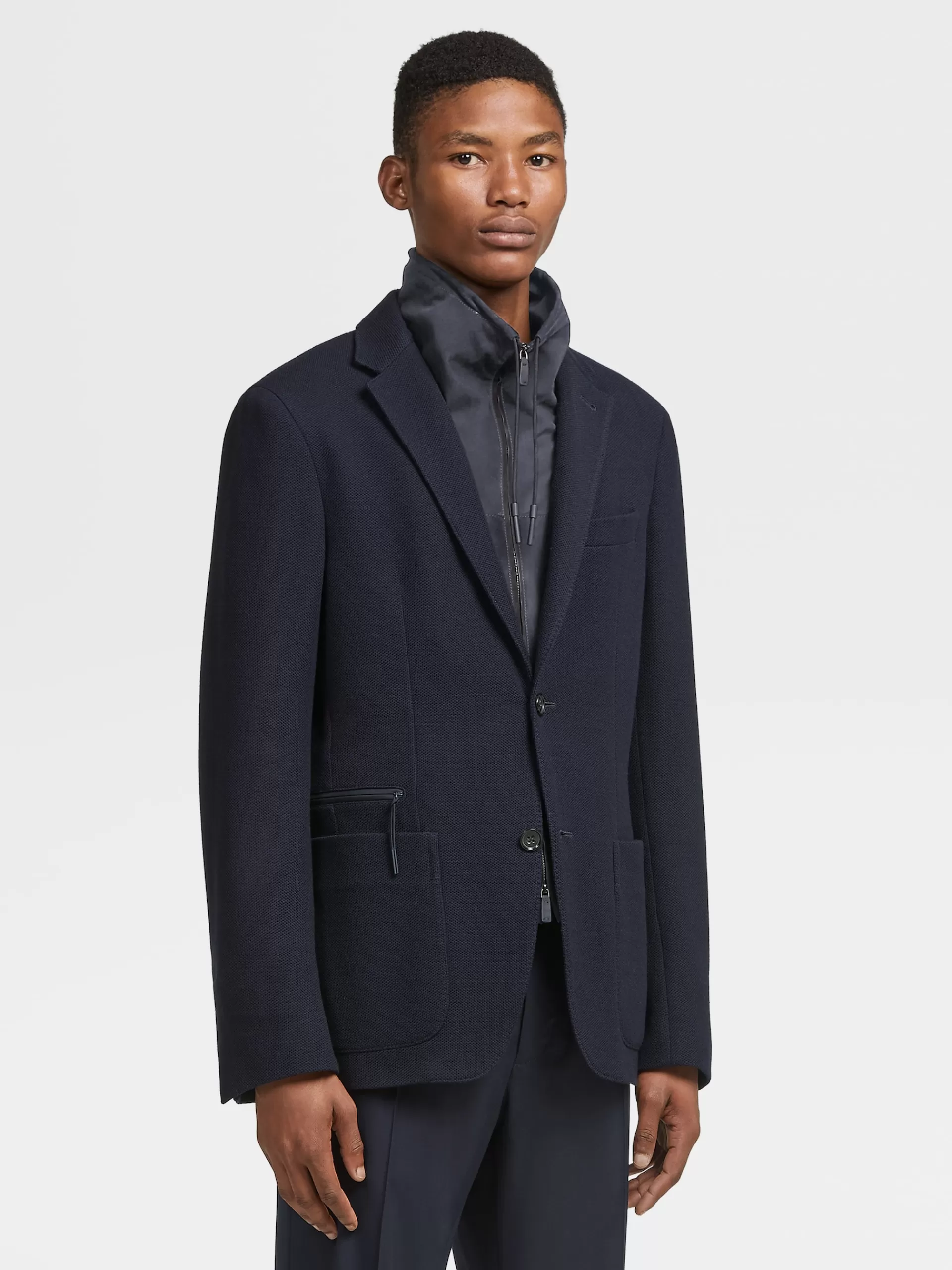 Sale ZEGNA Blazer En Jersey De Laine Et Coton High Performance™ Bleu Marine