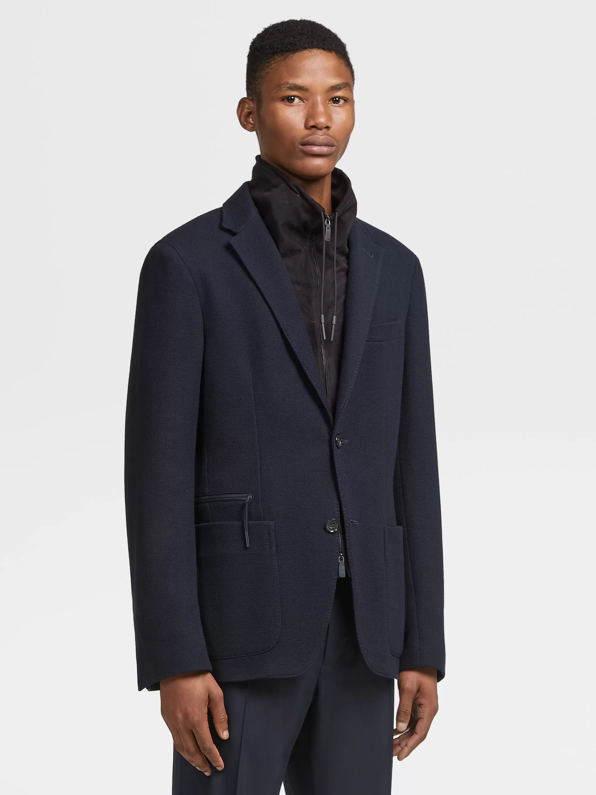 Best Sale ZEGNA Blazer En Jersey De Laine High Performance™ Et Coton Bleu Marine