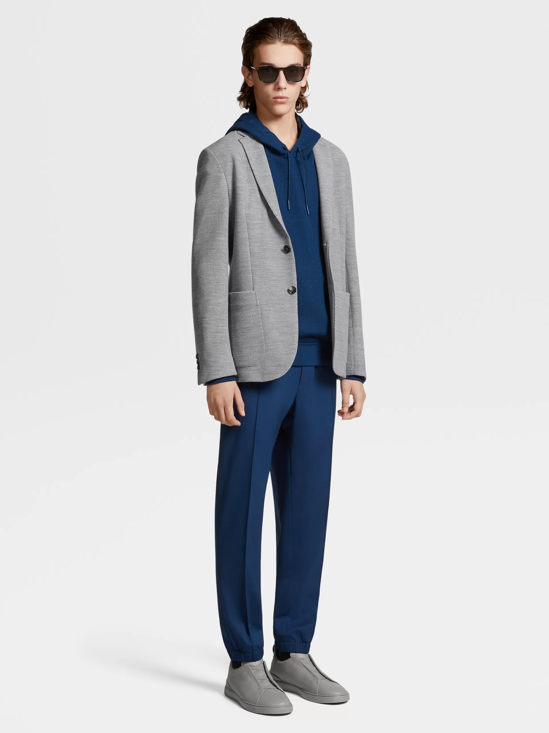 Sale ZEGNA Blazer Packaway En Jersey De Laine Et Coton High Performance™ Gris Clair