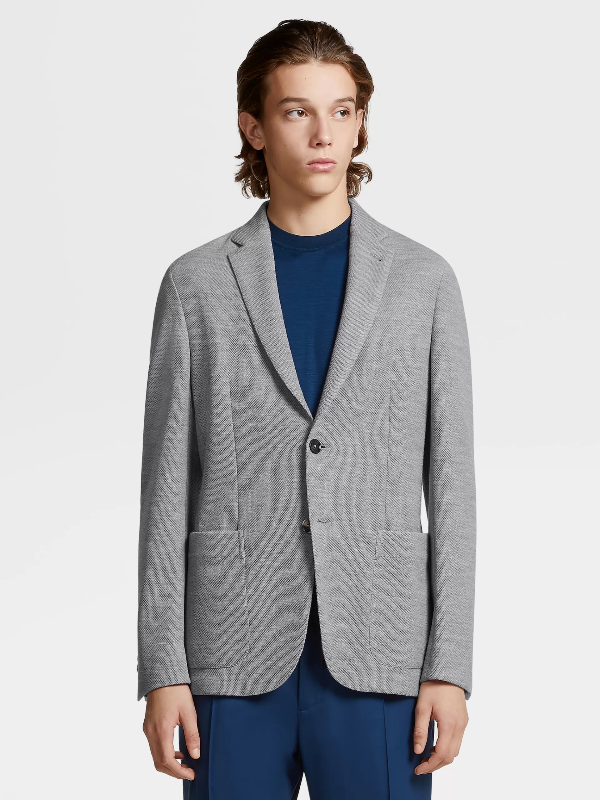 Sale ZEGNA Blazer Packaway En Jersey De Laine Et Coton High Performance™ Gris Clair