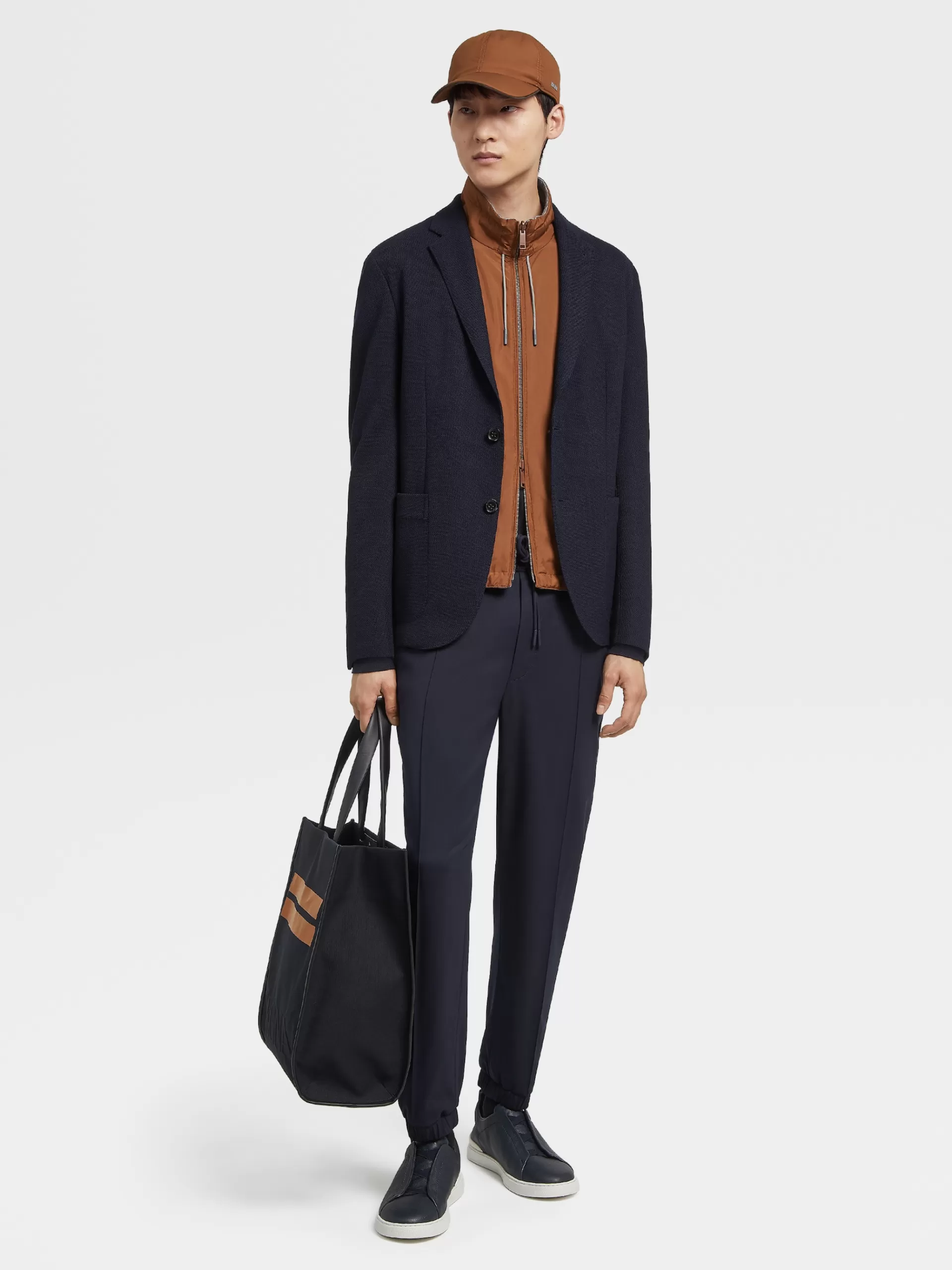 Discount ZEGNA Blazer Packaway En Jersey De Laine High Performance™ Et Coton Bleu Marine