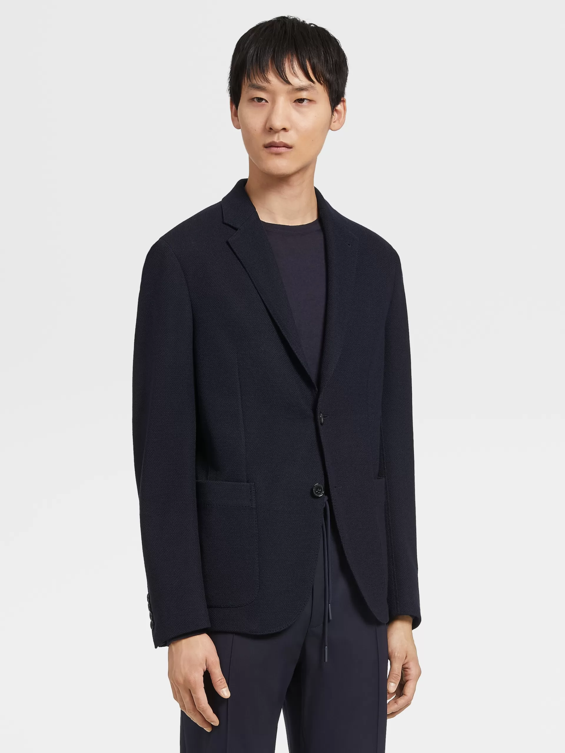 Discount ZEGNA Blazer Packaway En Jersey De Laine High Performance™ Et Coton Bleu Marine