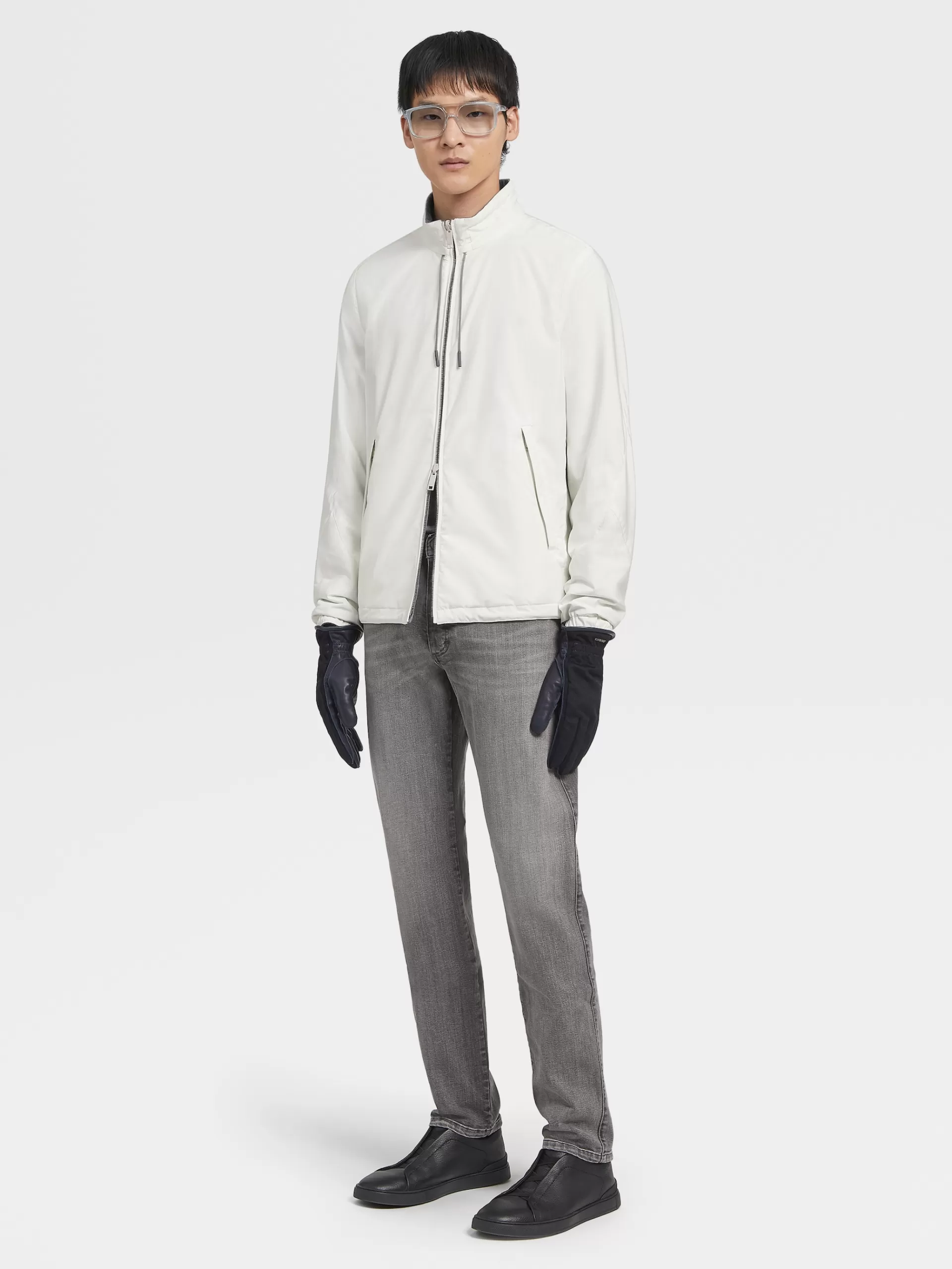 Cheap ZEGNA Blouson Reversible En Tissu Technique Blanc/Gris