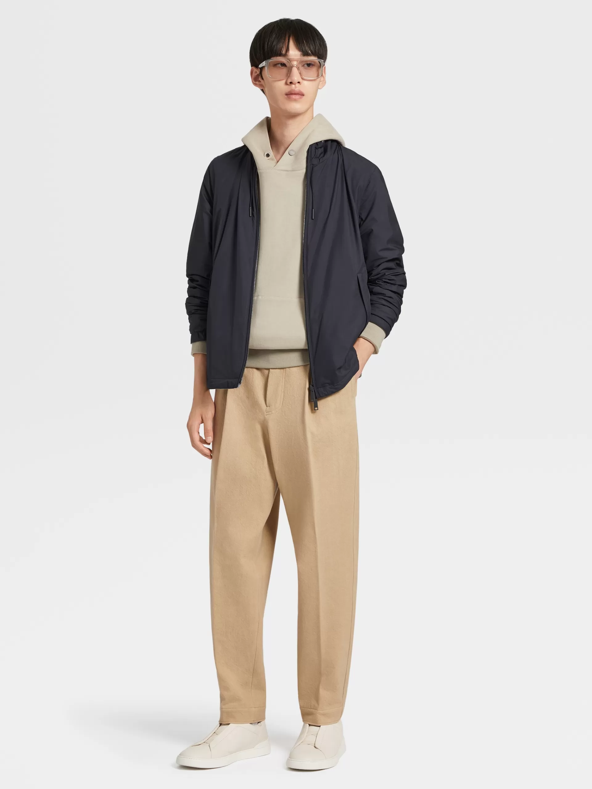 Best ZEGNA Blouson Reversible En Tissu Technique Bleu Marine/Gris