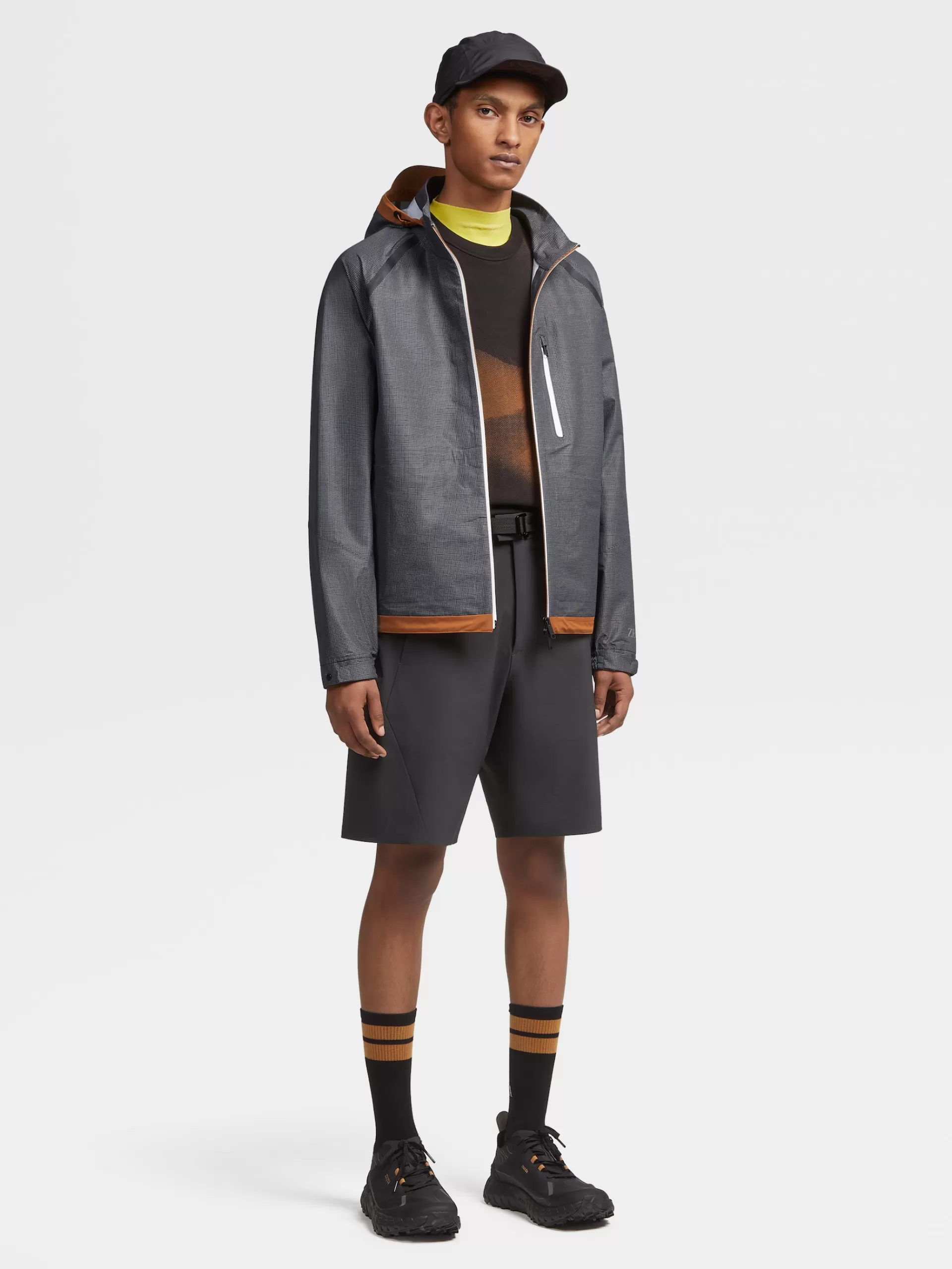 Store ZEGNA Blouson Triple Epaisseur Indechirable A Capuche En Laine Et Dyneema® Noir Et Blanc Noir/Blanc