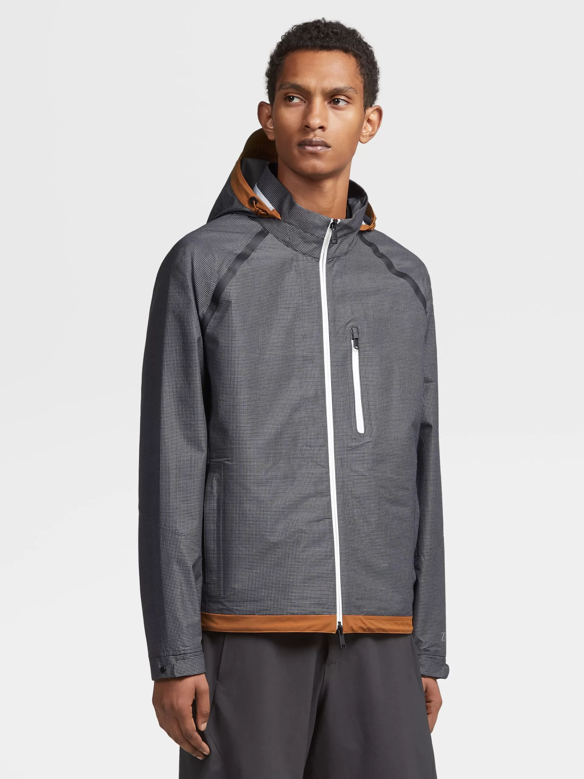 Store ZEGNA Blouson Triple Epaisseur Indechirable A Capuche En Laine Et Dyneema® Noir Et Blanc Noir/Blanc