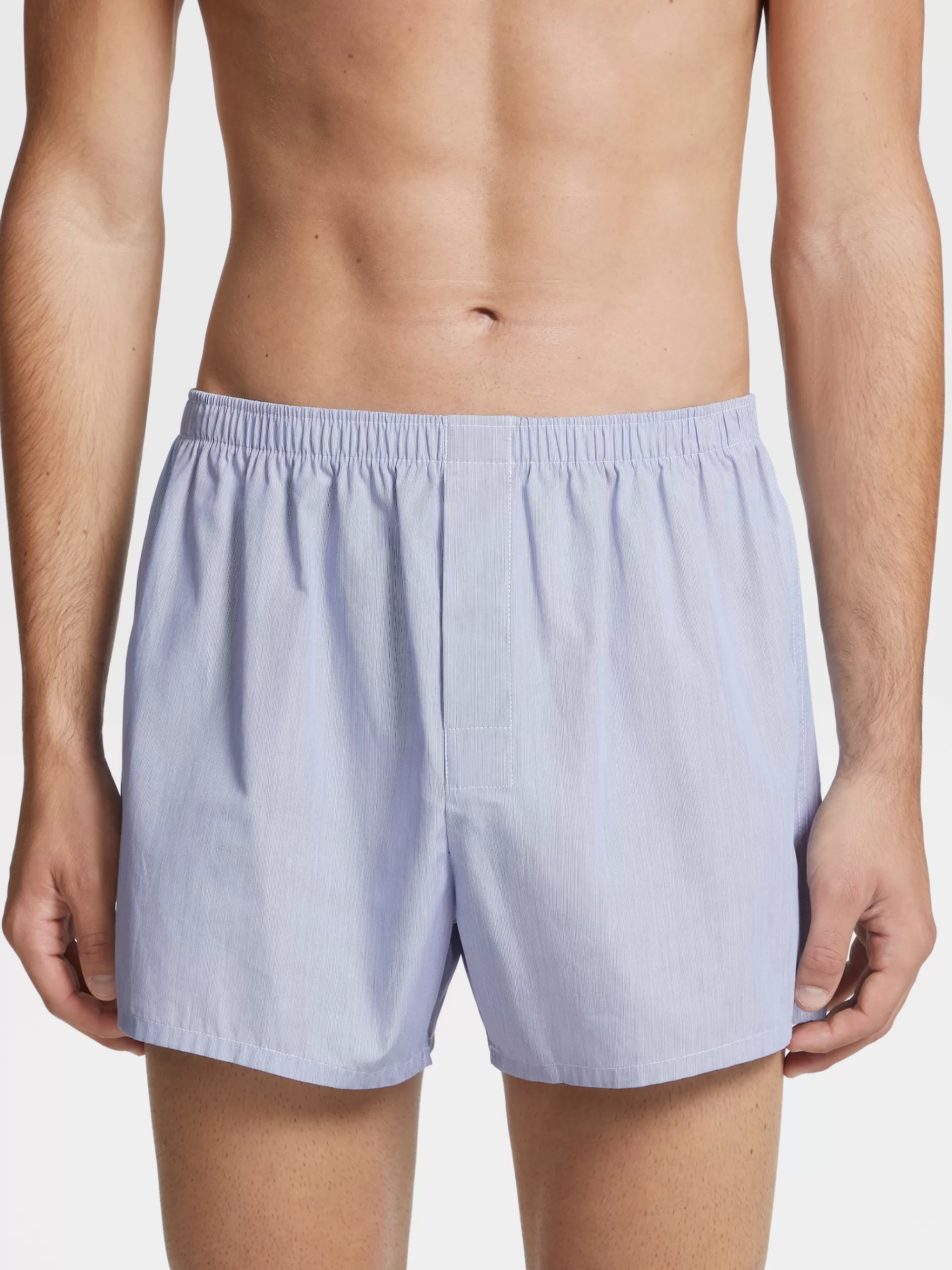 New ZEGNA Boxer Long En Popeline De Cotone A Micro-Rayures Bleu