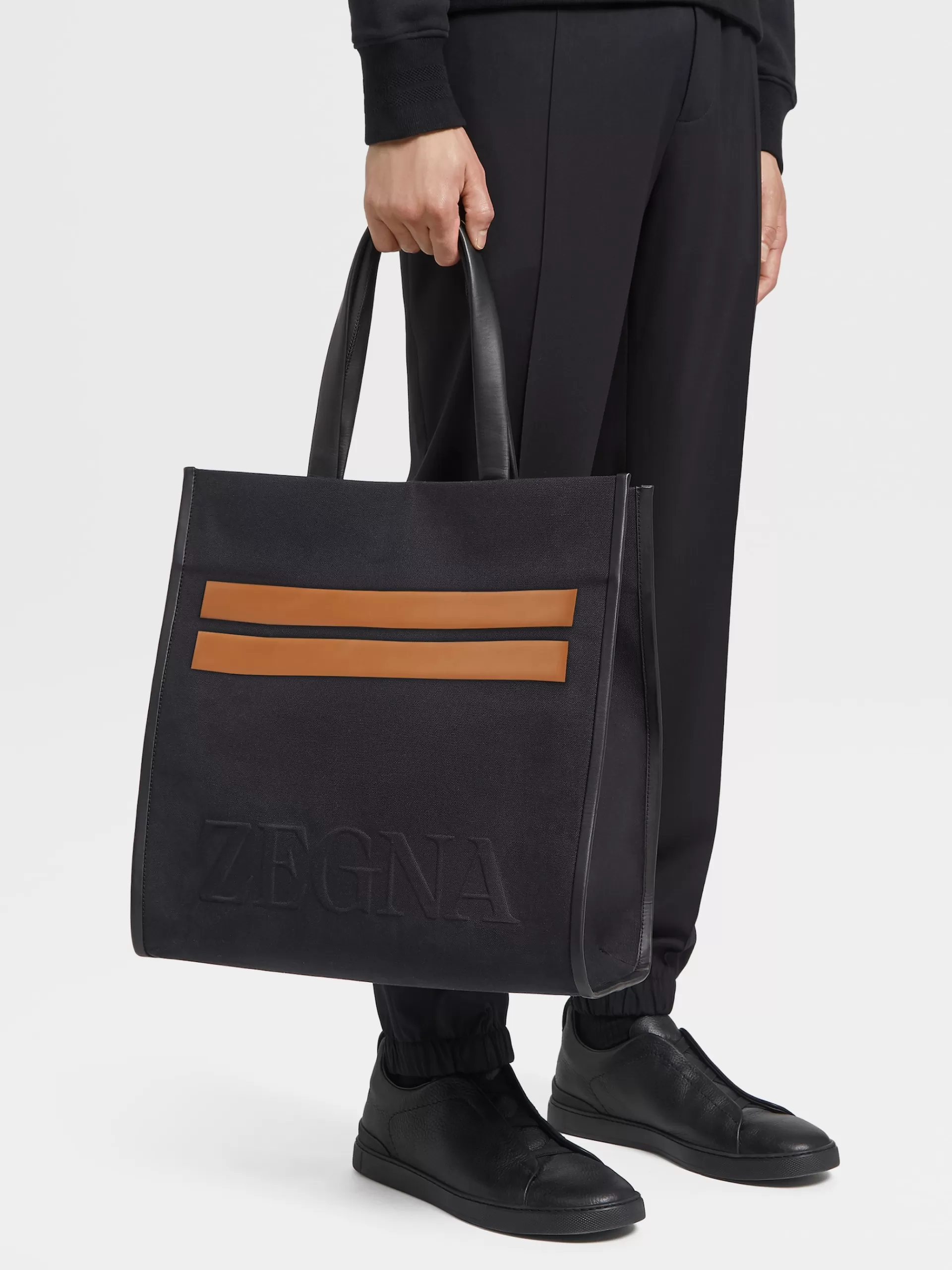 Clearance ZEGNA Cabas Start Up En Coton Et Cuir De Veau Noir