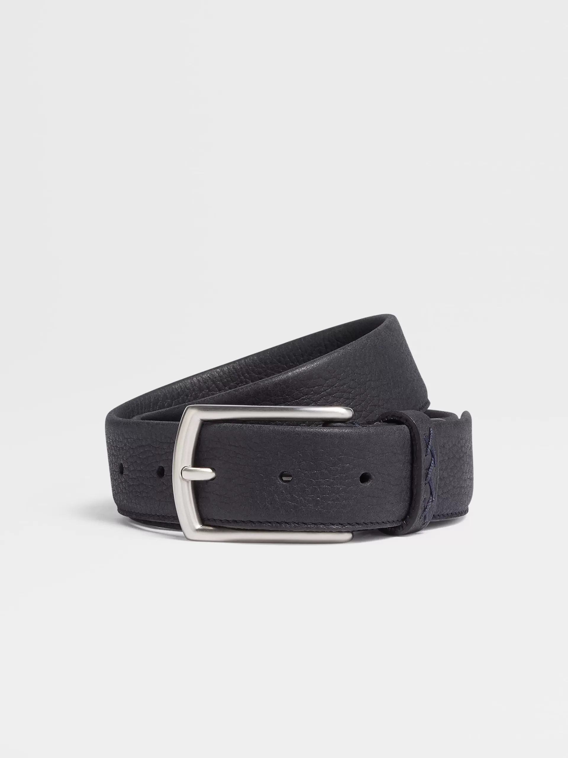 Discount ZEGNA Ceinture En Cuir Graine Bleu Marine