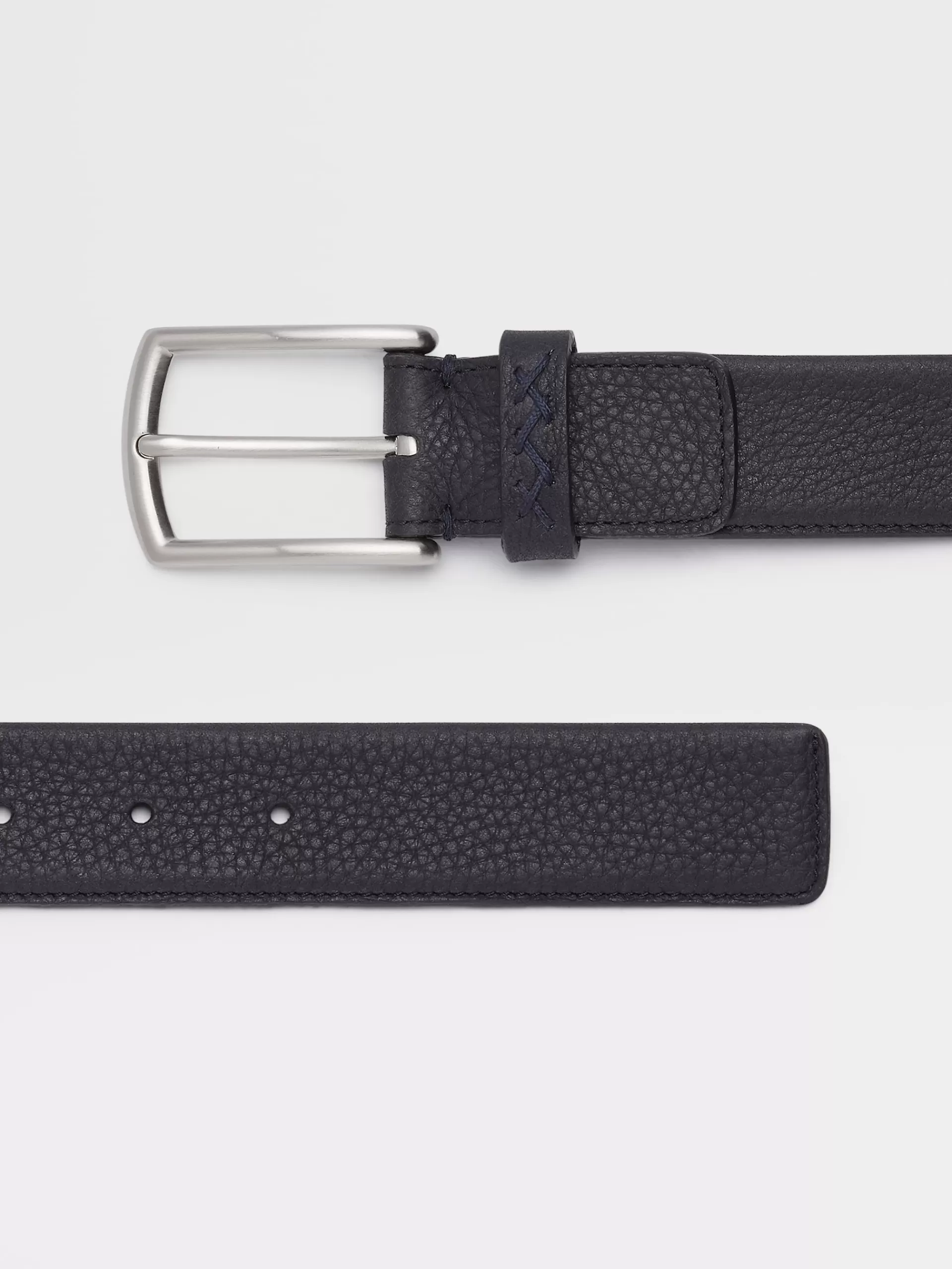 Discount ZEGNA Ceinture En Cuir Graine Bleu Marine