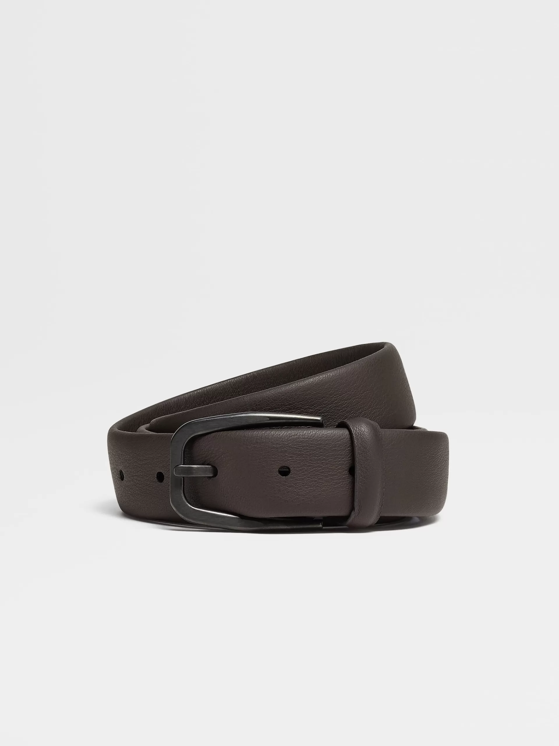 Store ZEGNA Ceinture En Cuir Lisse Marron Fonce