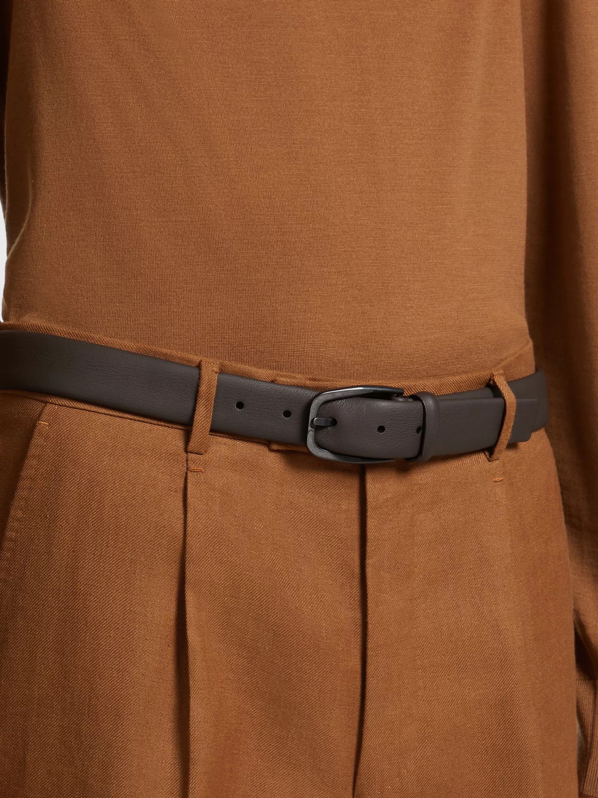 Store ZEGNA Ceinture En Cuir Lisse Marron Fonce