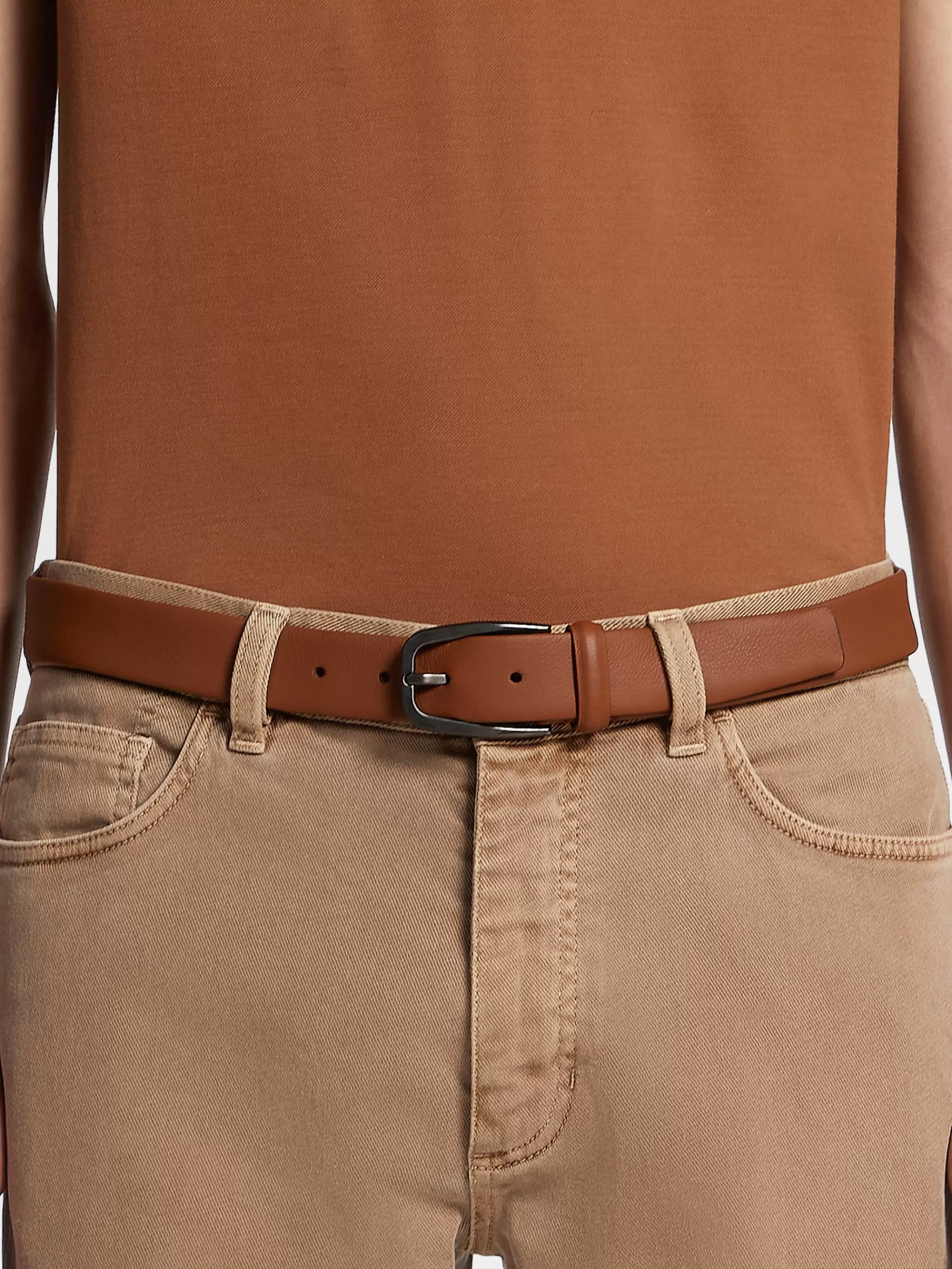 Cheap ZEGNA Ceinture En Cuir Lisse Marron Vigogne