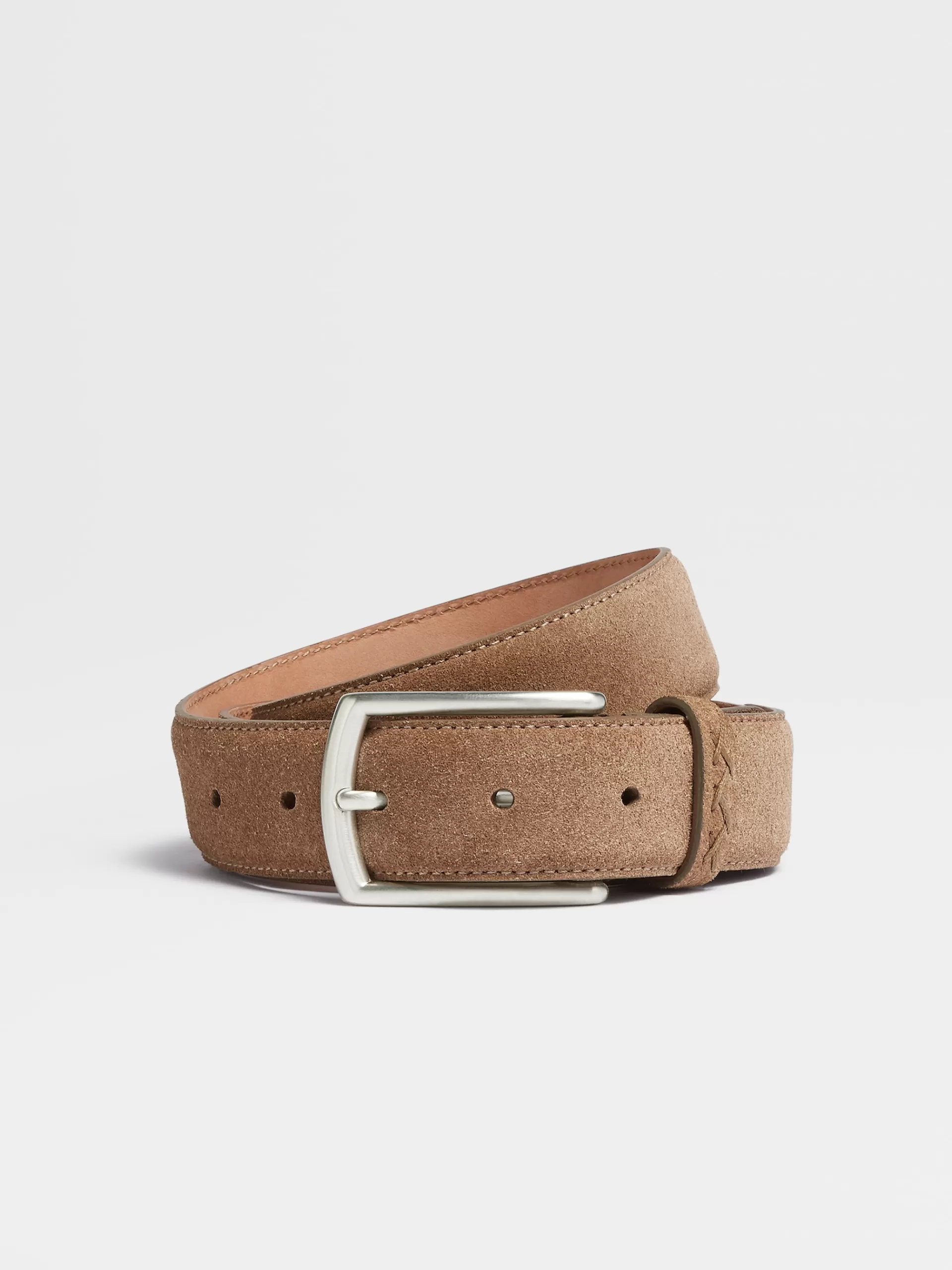 Sale ZEGNA Ceinture En Veau Velours Beige Fonce