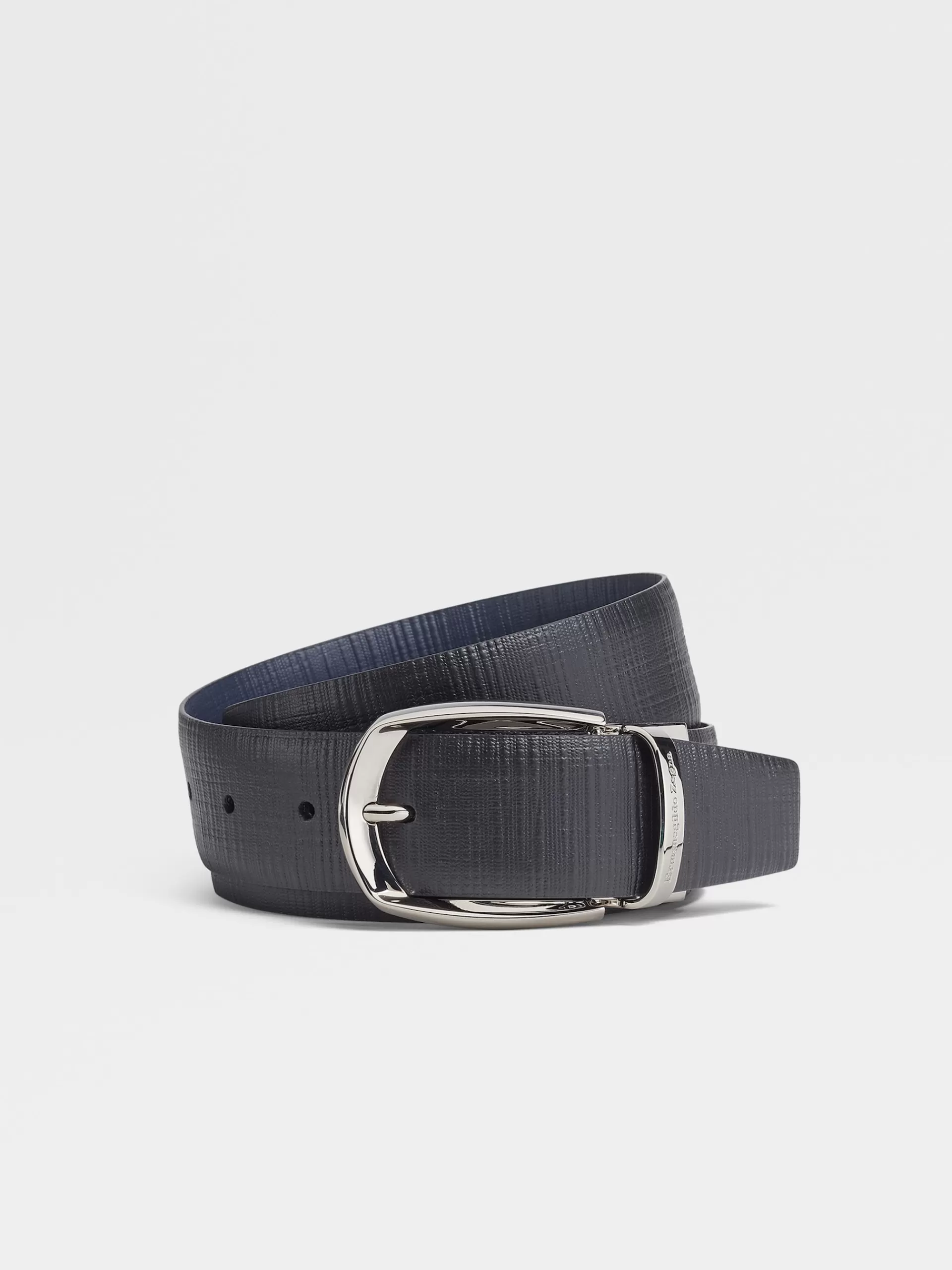 Hot ZEGNA Ceinture Reversible En Cuir Embosse Noir Et Cuir Embosse Bleu Marine Noir/Bleu Marine