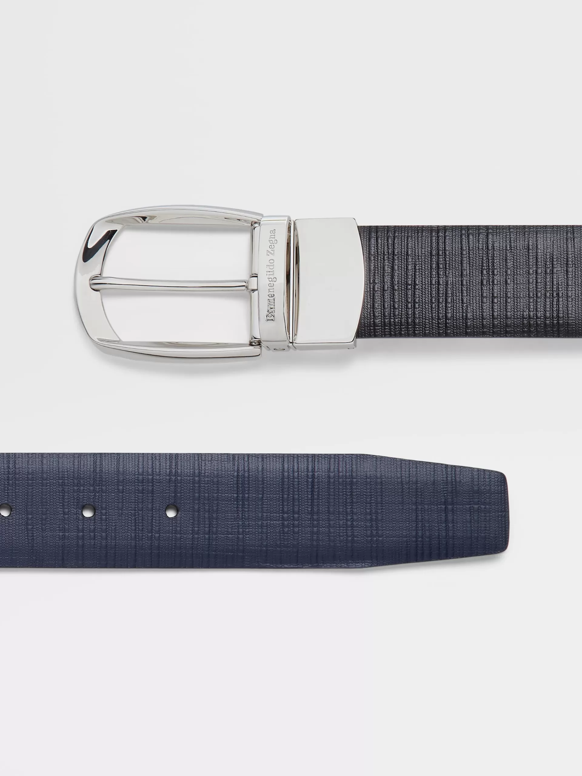 Hot ZEGNA Ceinture Reversible En Cuir Embosse Noir Et Cuir Embosse Bleu Marine Noir/Bleu Marine