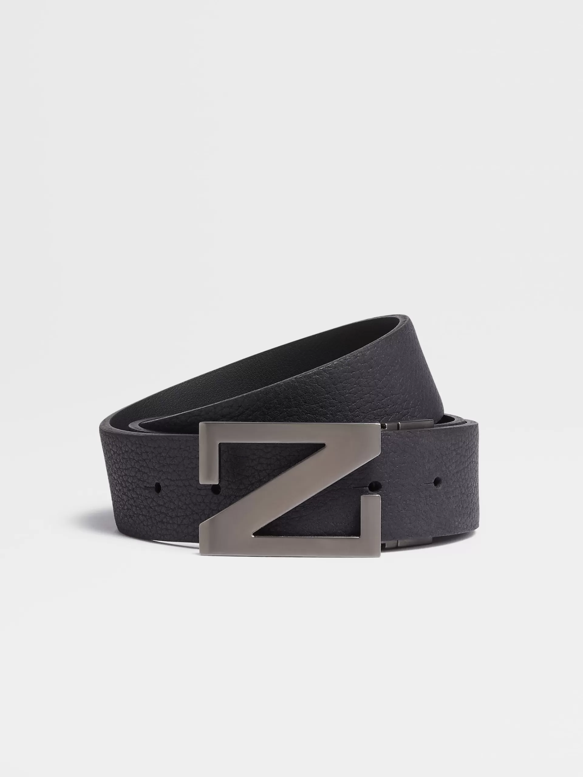 Flash Sale ZEGNA Ceinture Reversible En Cuir Graine Bleu Marine Et Cuir Noir Bleu Marine/Bleu Marine