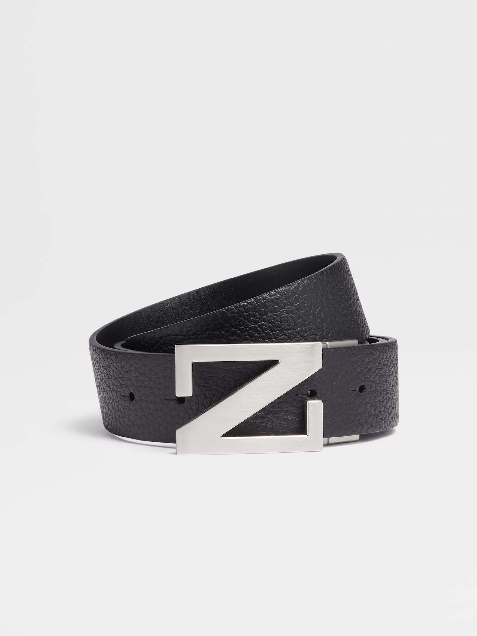 Cheap ZEGNA Ceinture Reversible En Cuir Graine Et Cuir Noir