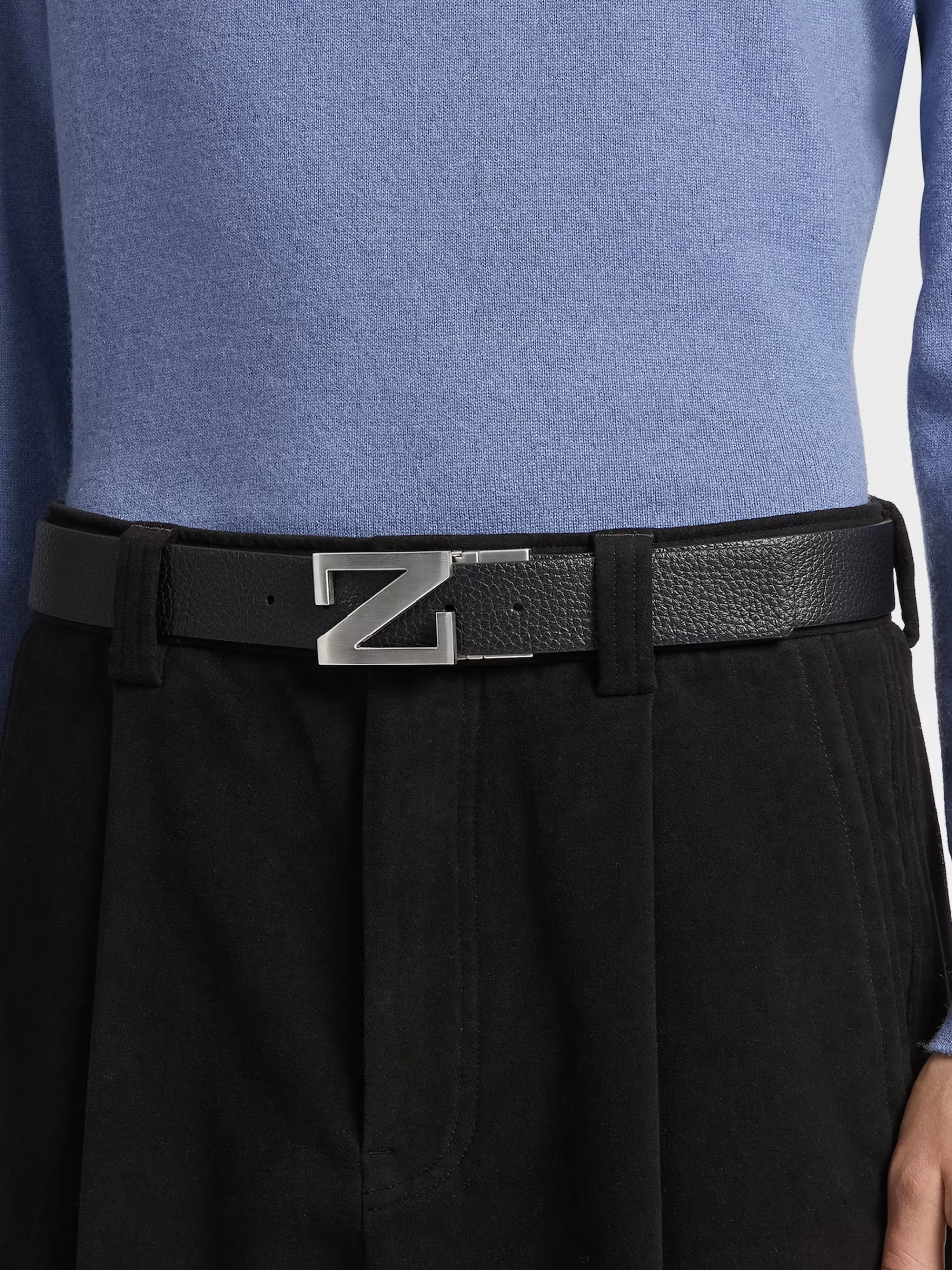 Cheap ZEGNA Ceinture Reversible En Cuir Graine Et Cuir Noir