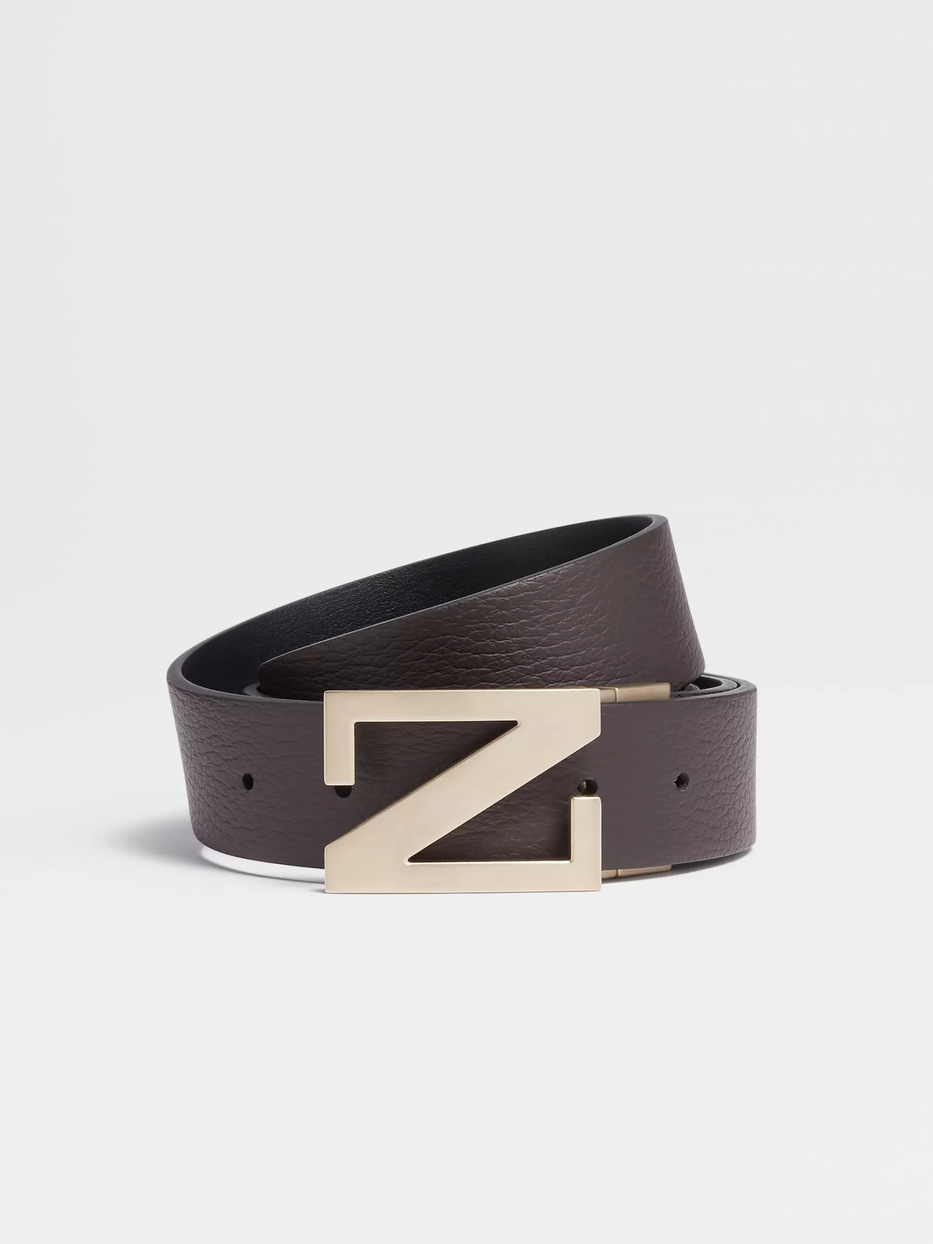 New ZEGNA Ceinture Reversible En Cuir Graine Marron Fonce Et Cuir Noir Marron Fonce/Noir