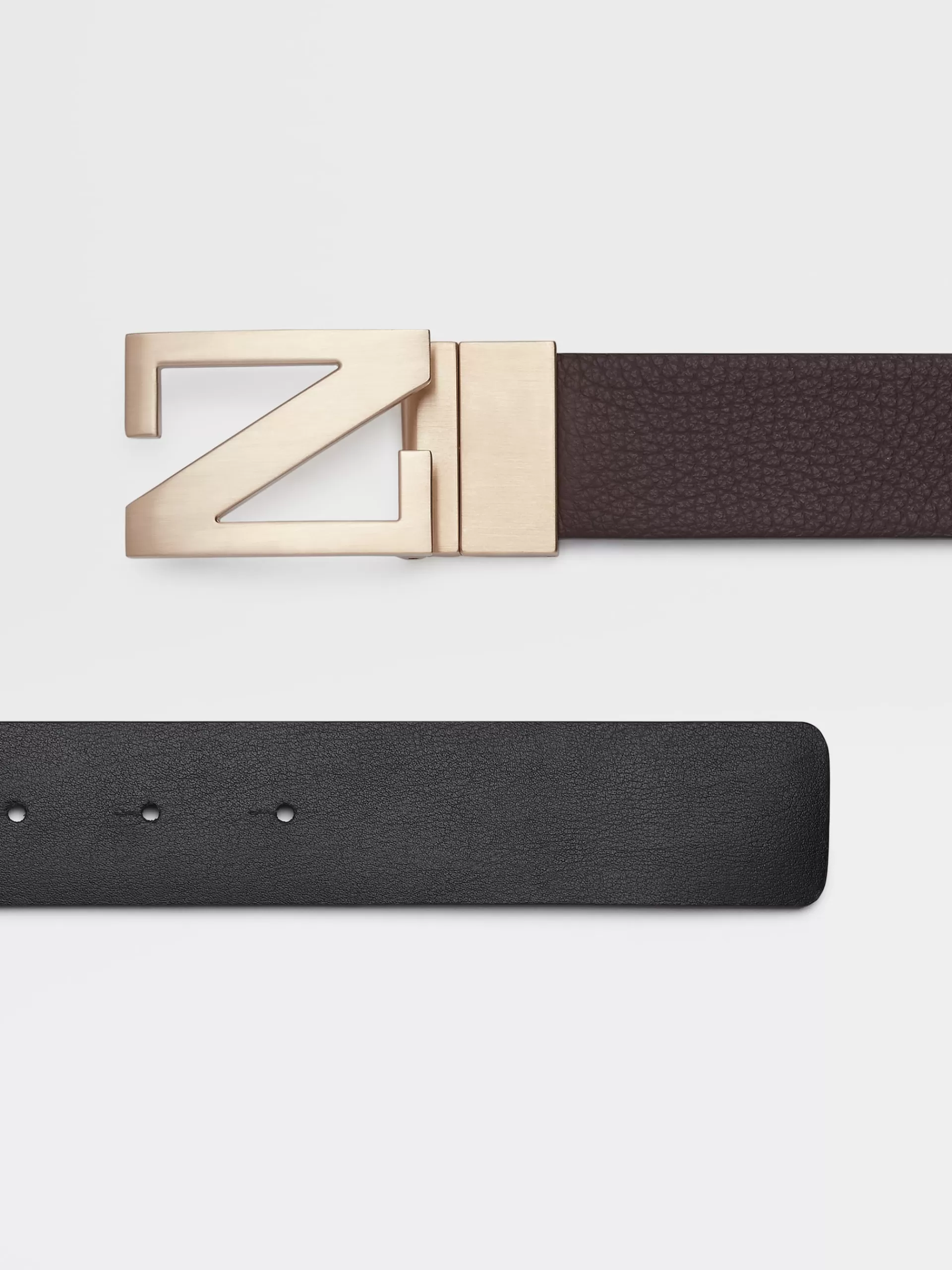 New ZEGNA Ceinture Reversible En Cuir Graine Marron Fonce Et Cuir Noir Marron Fonce/Noir