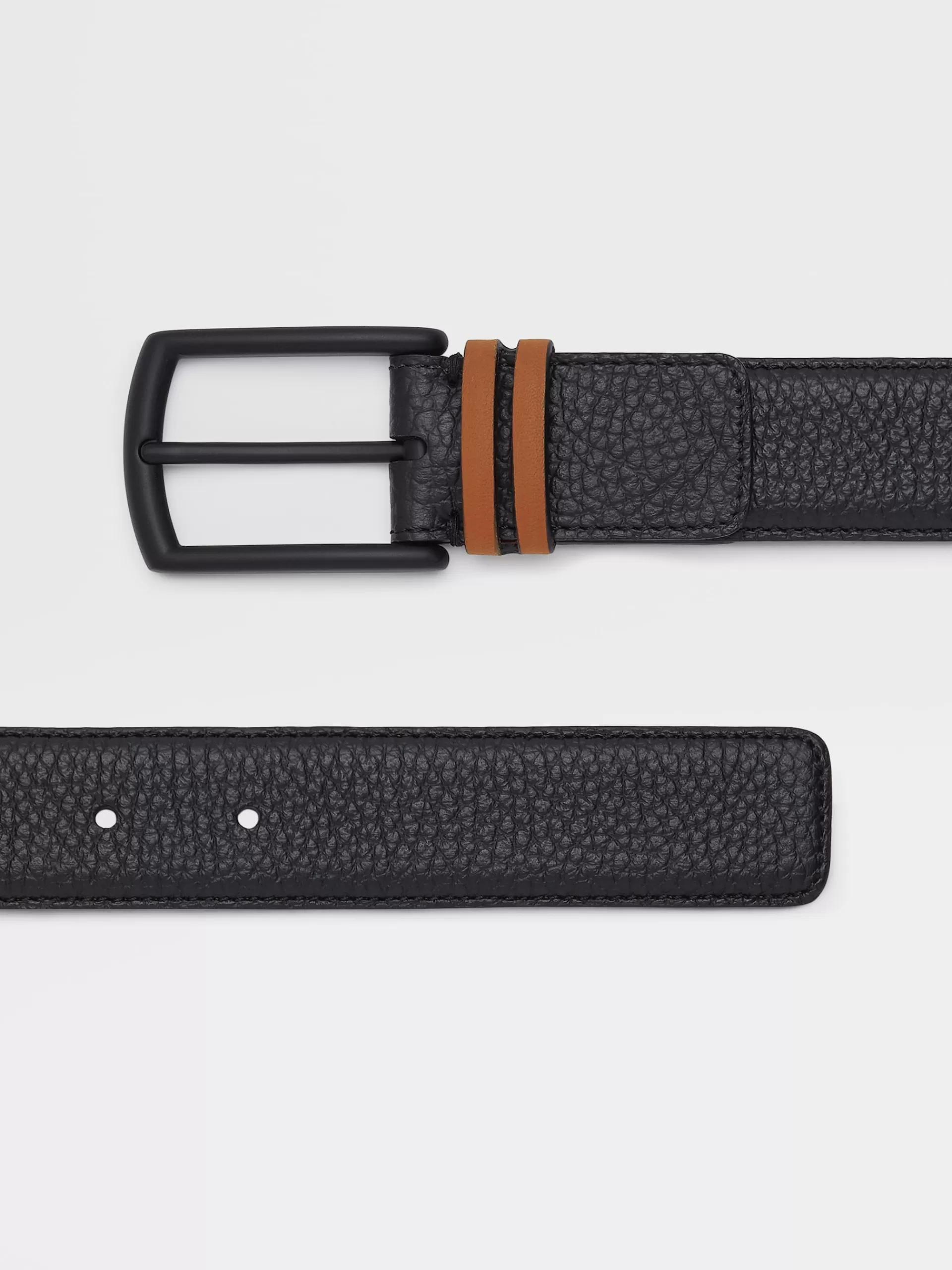 Online ZEGNA Ceinture Reversible En Cuir Graine Noir Et Cuir Lisse Marron Vigogne Noir/Marron Vigogne