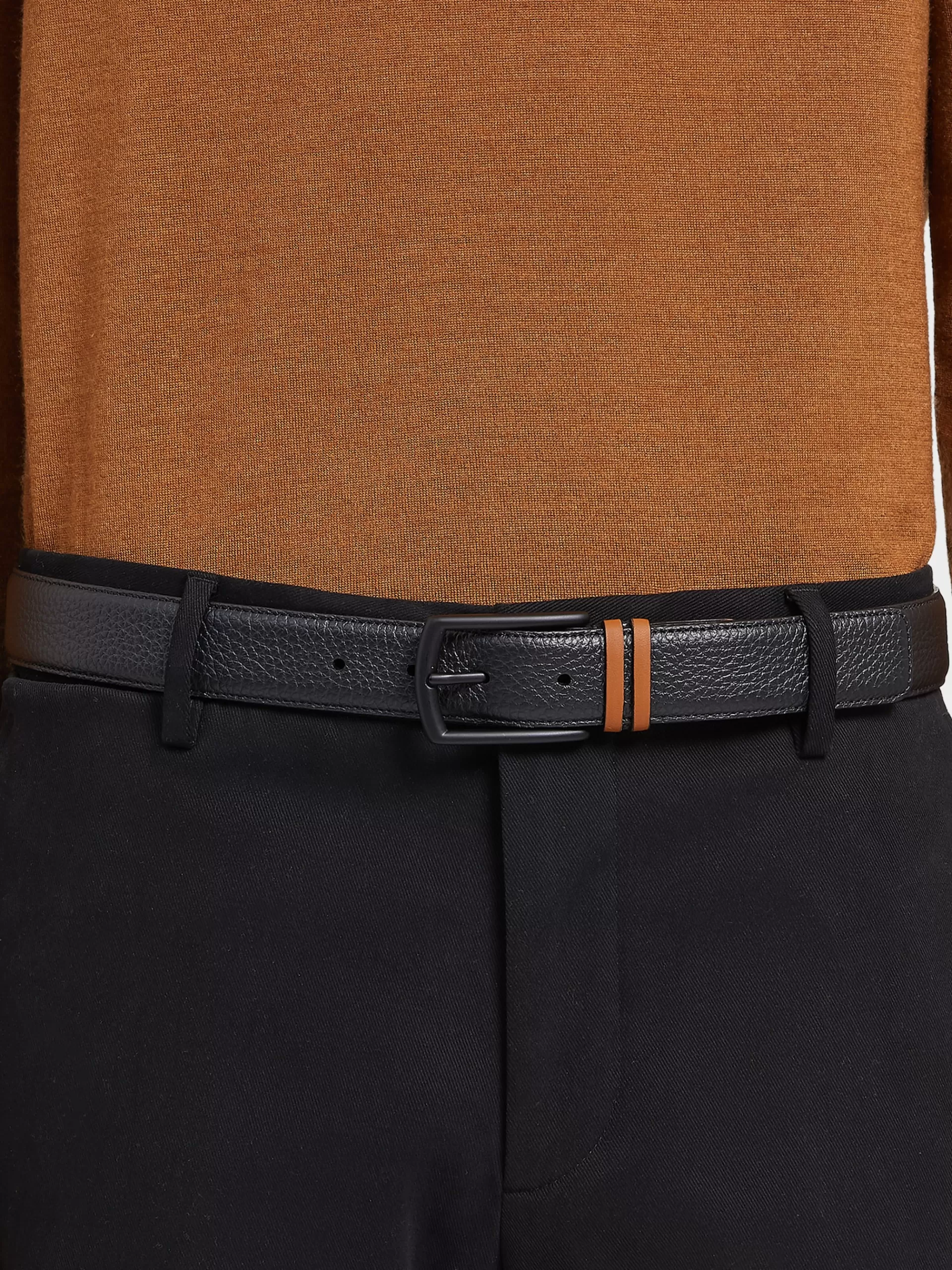 Online ZEGNA Ceinture Reversible En Cuir Graine Noir Et Cuir Lisse Marron Vigogne Noir/Marron Vigogne