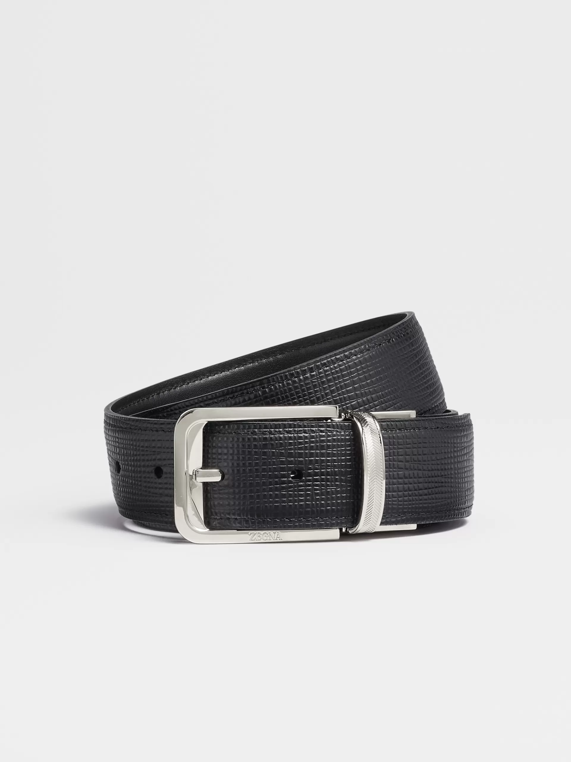 Hot ZEGNA Ceinture Reversible En Cuir Grave Paglia Et Cuir Noir