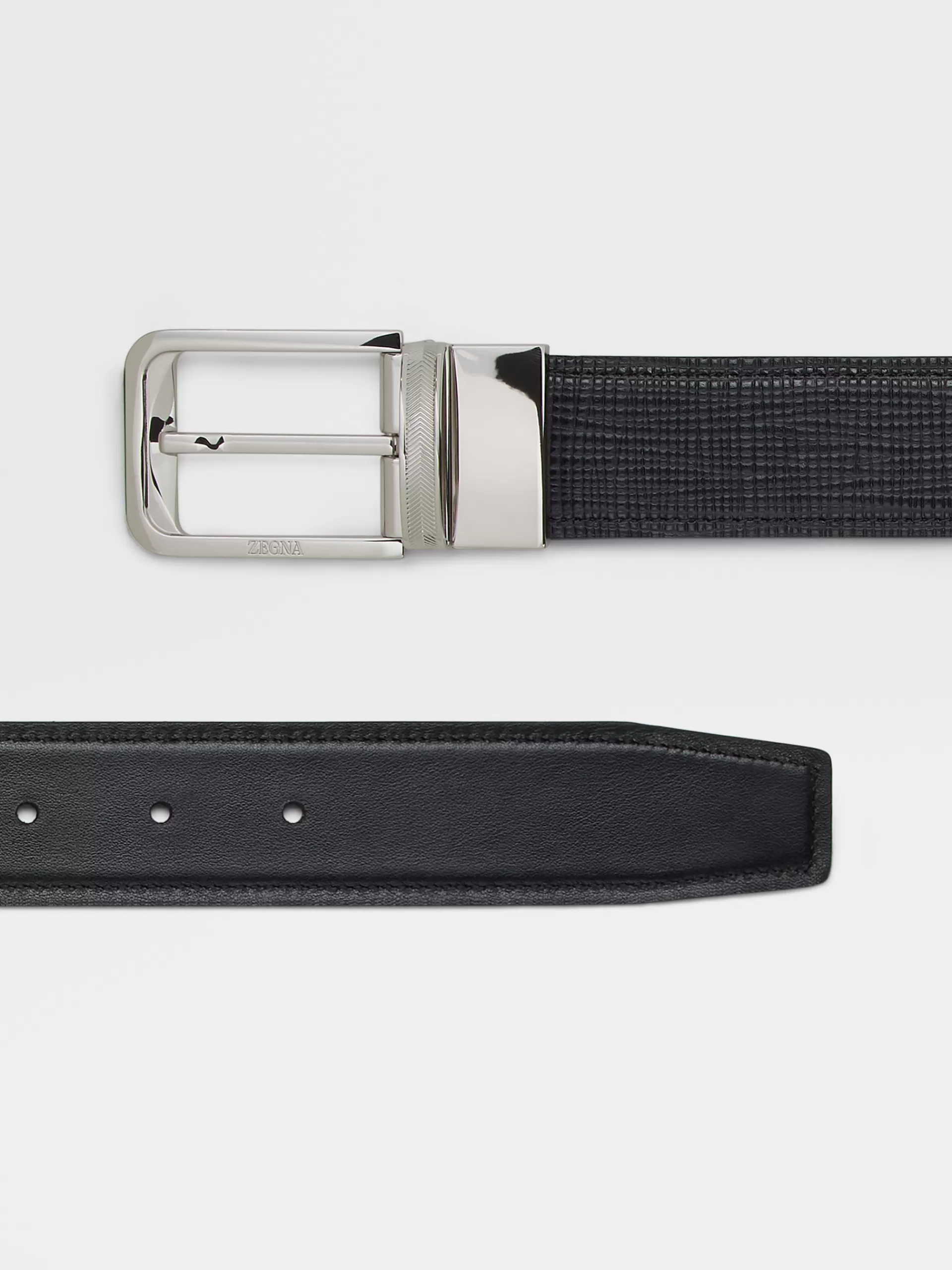 Hot ZEGNA Ceinture Reversible En Cuir Grave Paglia Et Cuir Noir