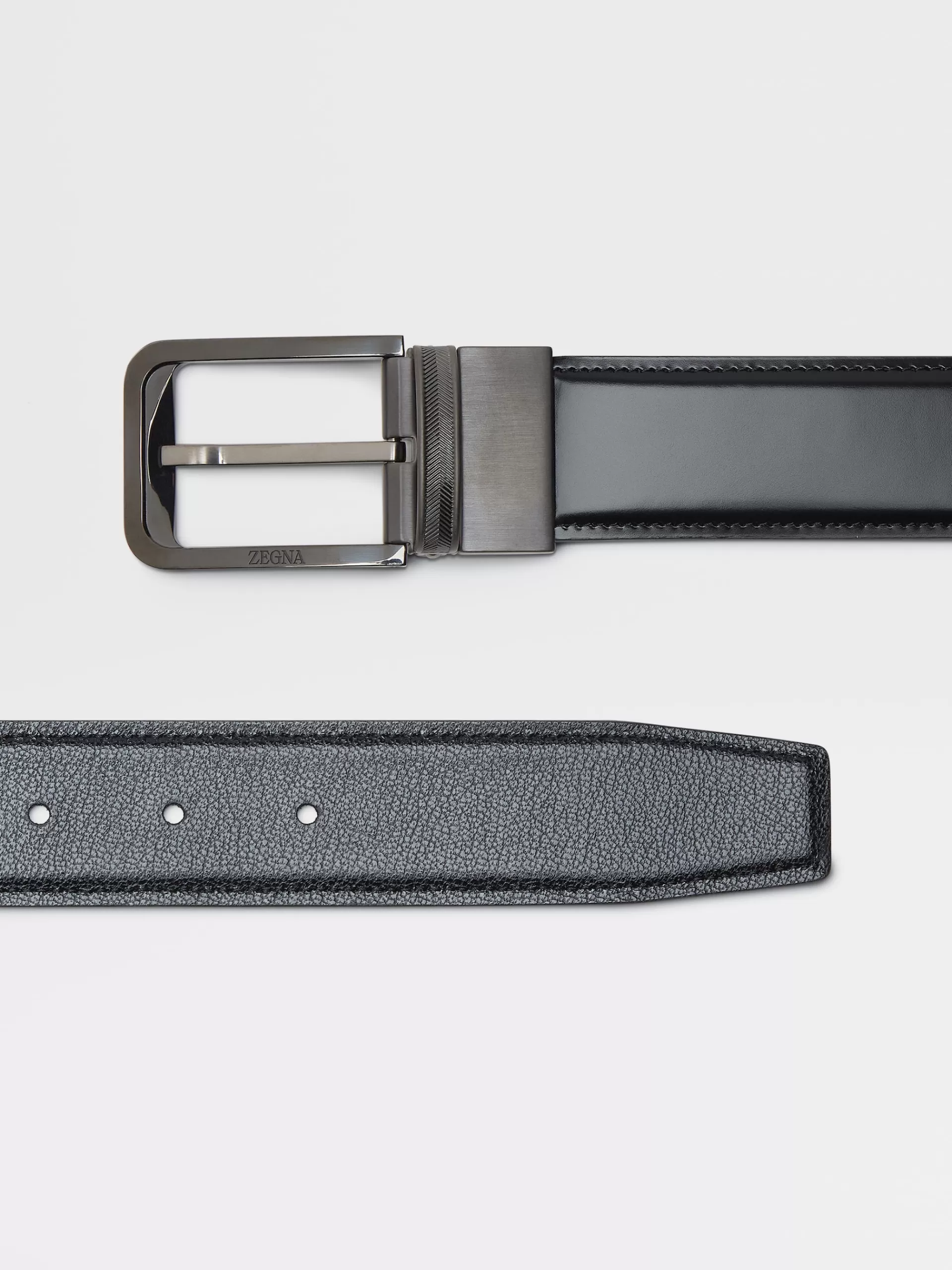 Best ZEGNA Ceinture Reversible En Cuir Lisse Brillant Et Cuir Grave Madras Noir