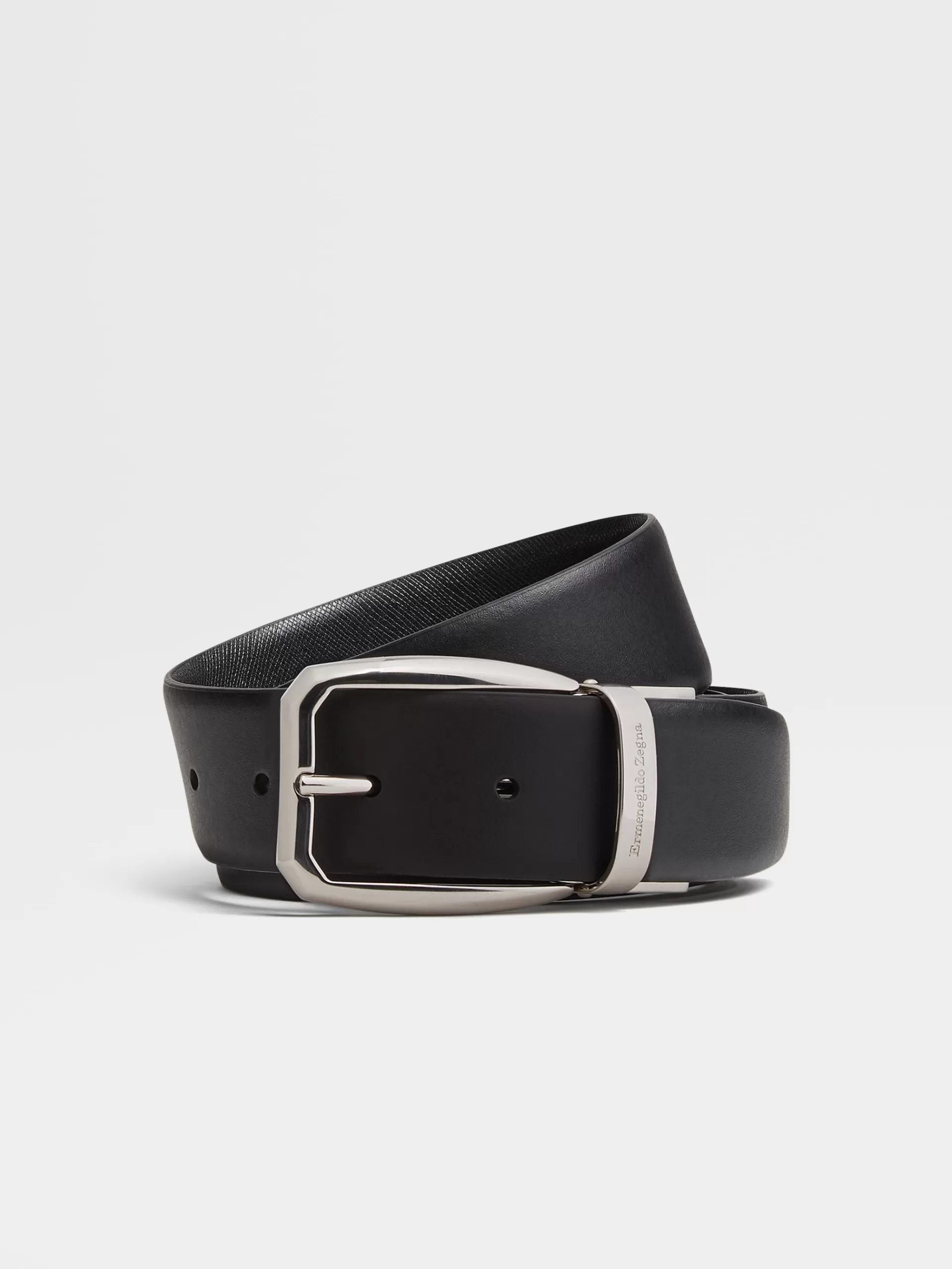 Cheap ZEGNA Ceinture Reversible En Cuir Lisse Et Cuir Embosse Noir