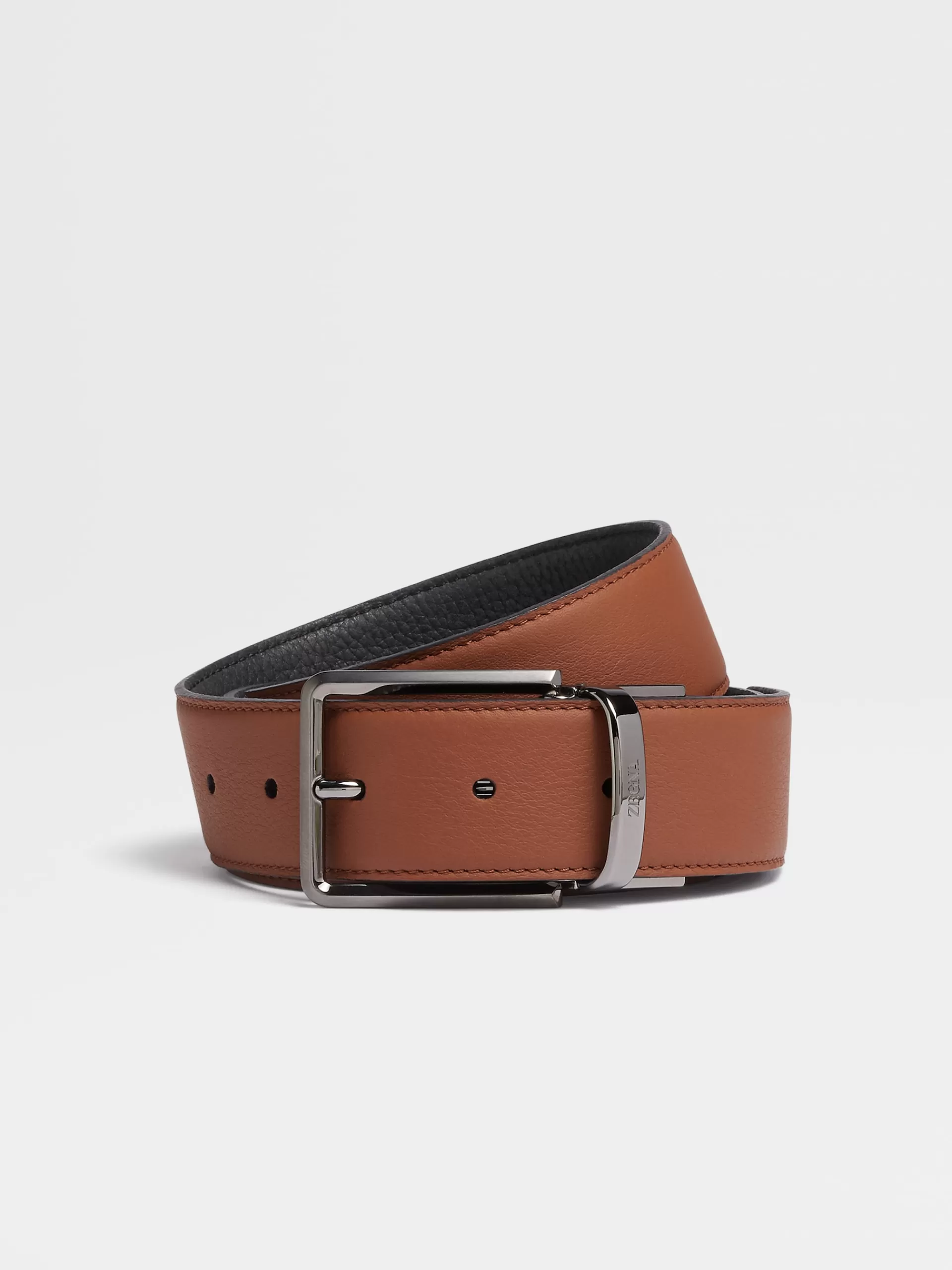 Shop ZEGNA Ceinture Reversible En Cuir Lisse Marron Vigogne Et Cuir Graine Noir Marron Vigogne/Noir