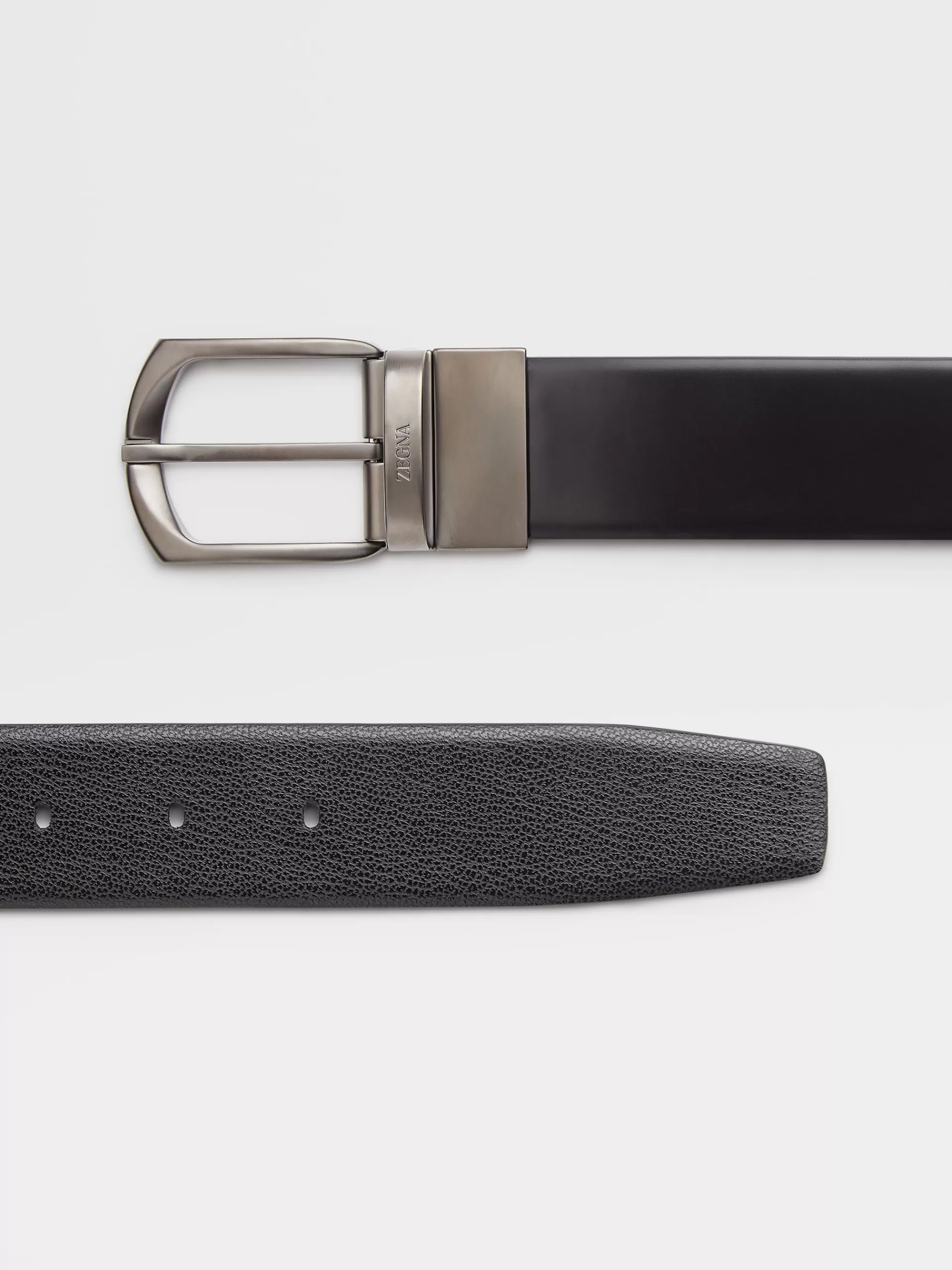 Cheap ZEGNA Ceinture Reversible En Cuir Lisse Noir Brillant Et Cuir Grave Madras Noir Noir/Noir