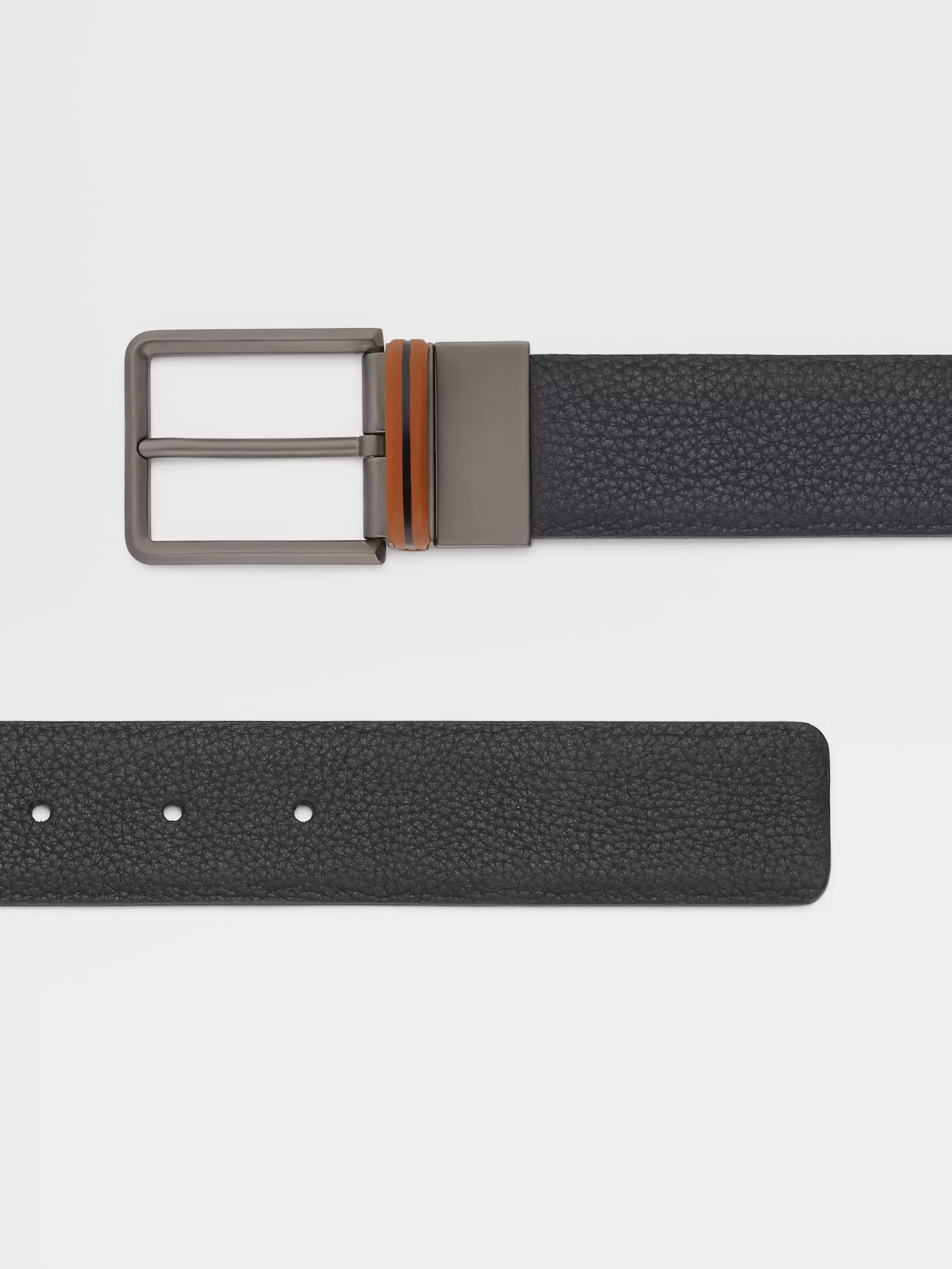 Store ZEGNA Ceinture Reversible En Cuir Lisse Noir Et Cuir Graine Marron Vigogne Noir/Marron Vigogne