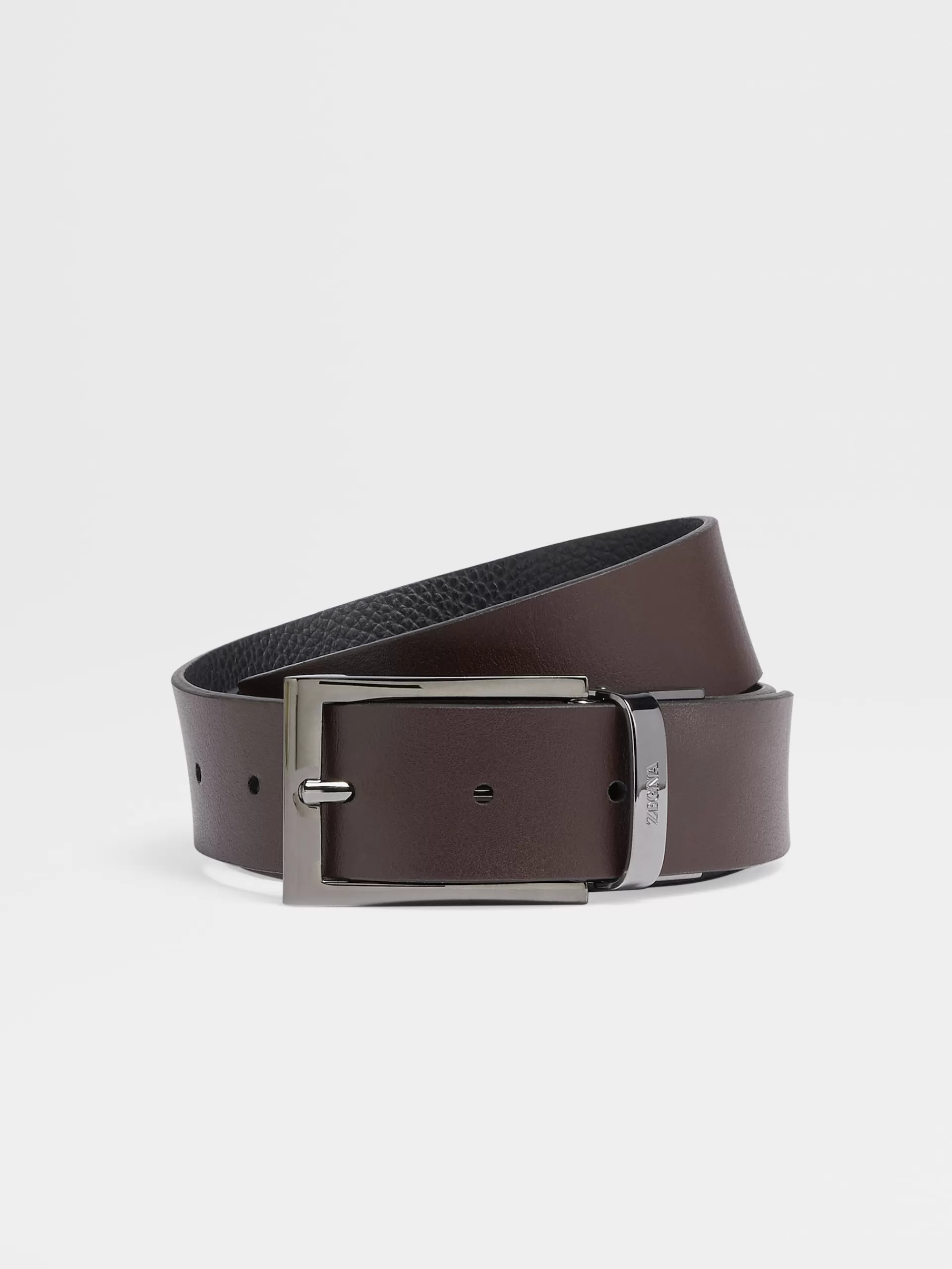 Cheap ZEGNA Ceinture Reversible En Cuir Marron Fonce Et Cuir Graine Noir Marron Fonce/Noir