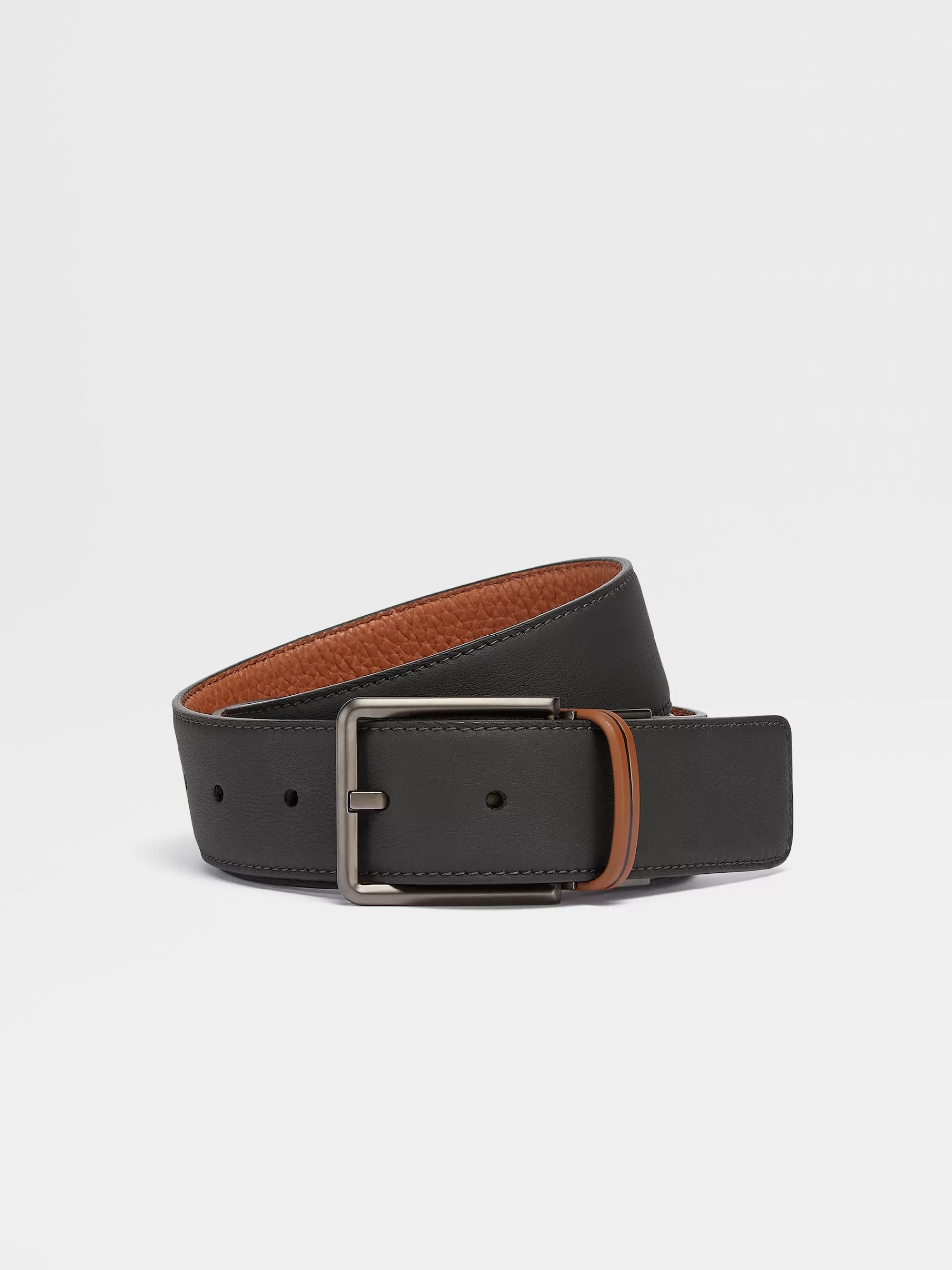 Cheap ZEGNA Ceinture Reversible En Cuir Noir Et Cuir De Cerf Graine Marron Vigogne Noir/Marron Vigogne