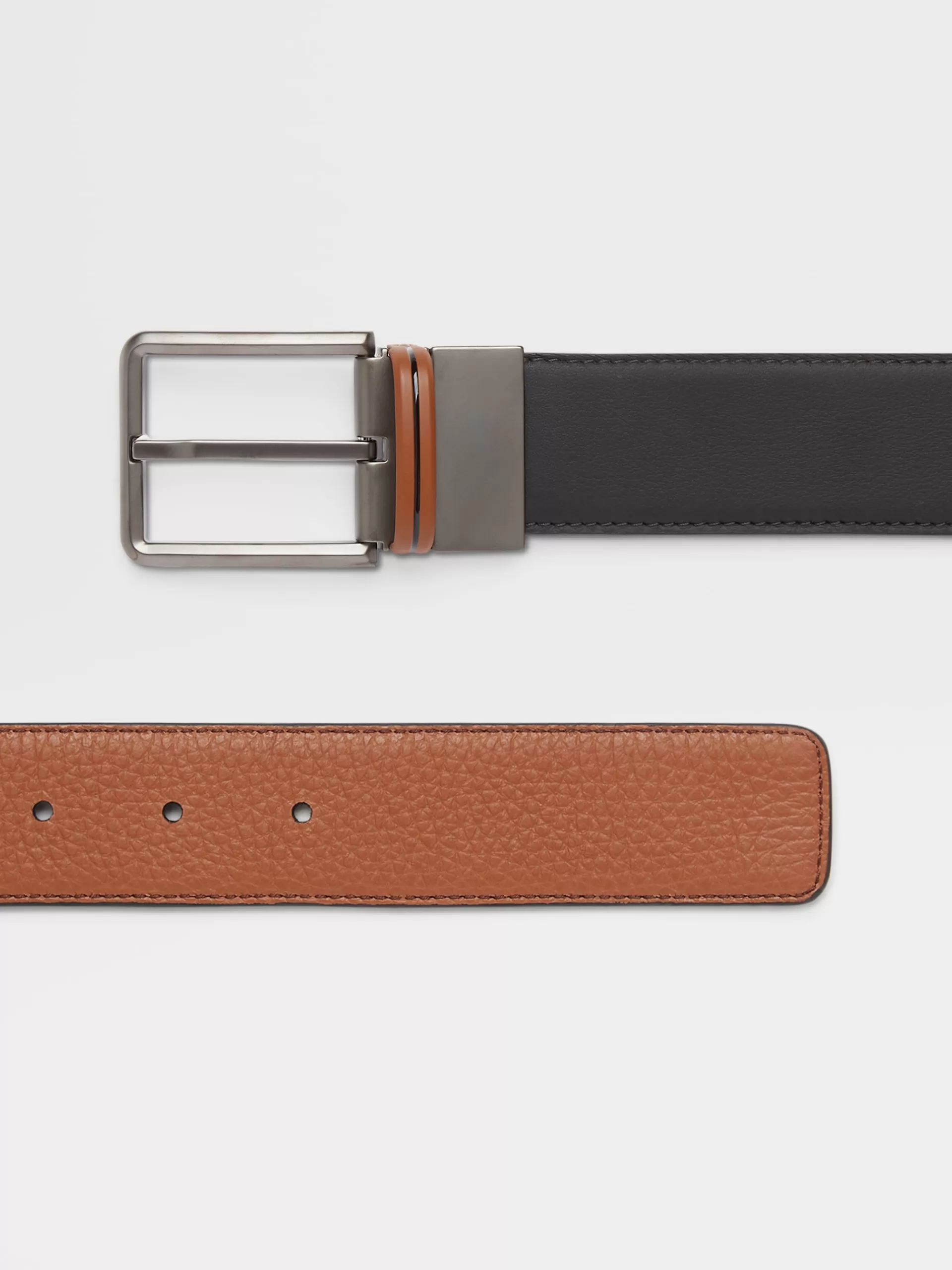 Cheap ZEGNA Ceinture Reversible En Cuir Noir Et Cuir De Cerf Graine Marron Vigogne Noir/Marron Vigogne