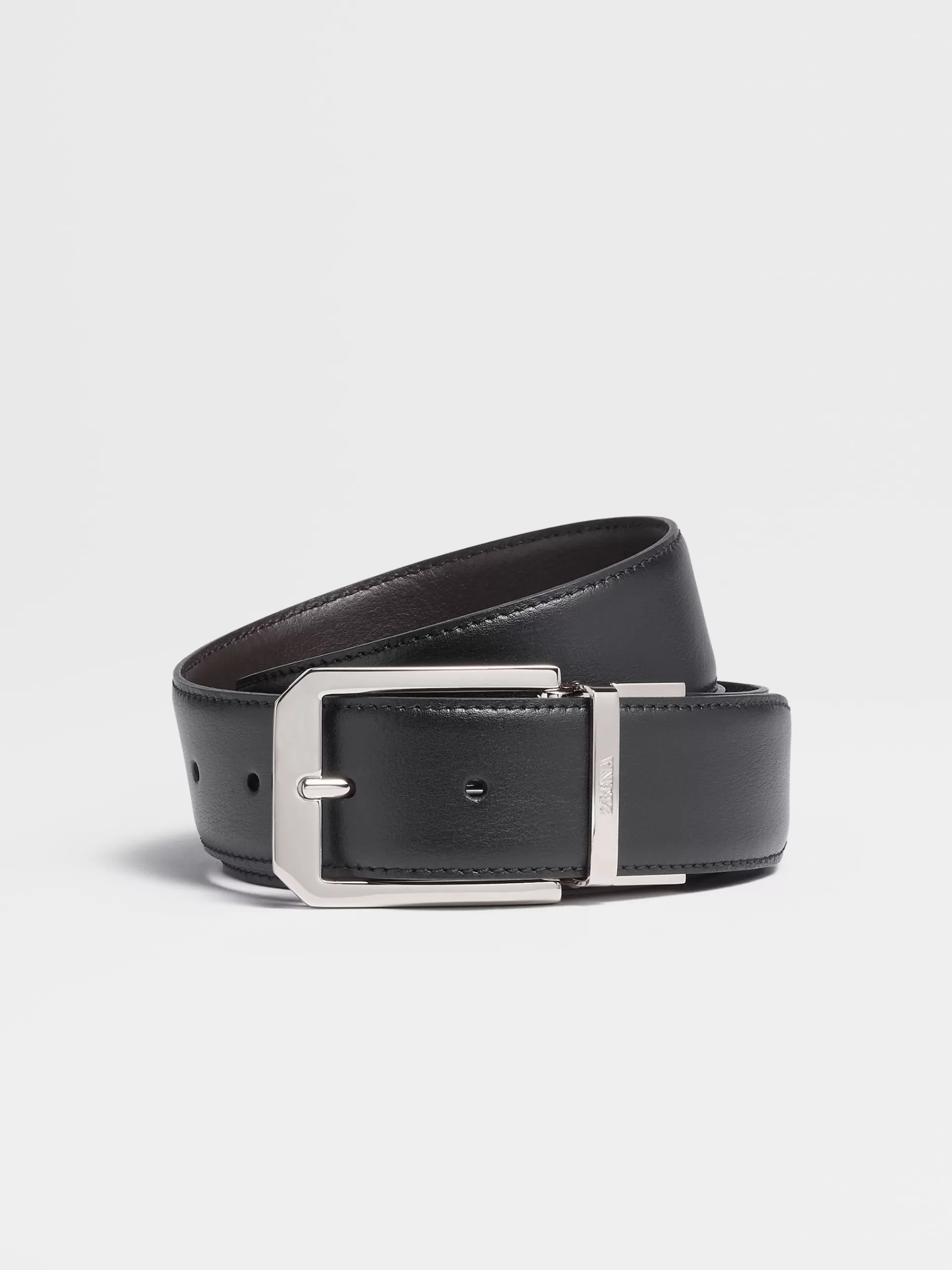 New ZEGNA Ceinture Reversible En Cuir Noire Et Marron Fonce Noir/Marron Fonce