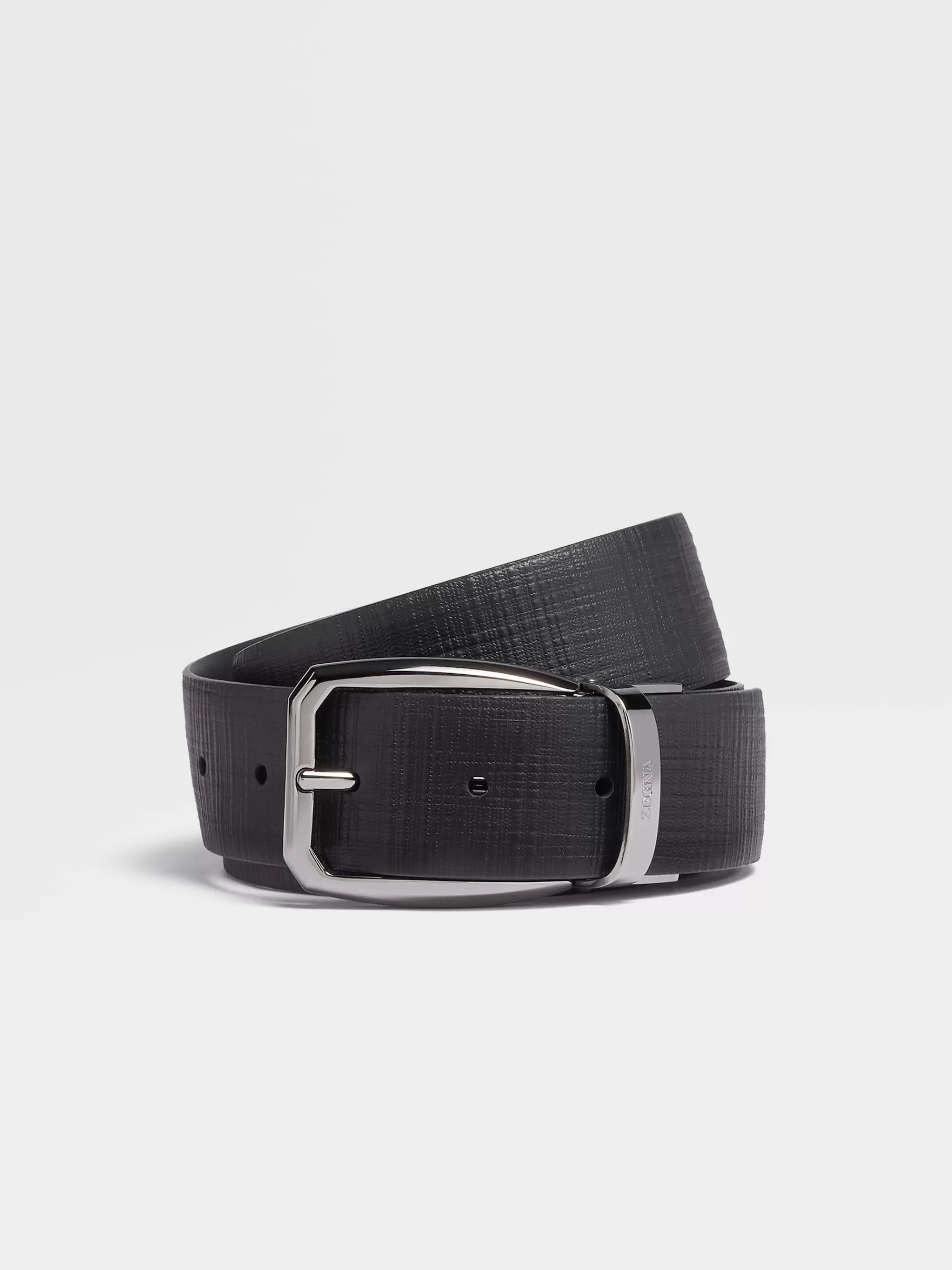 Sale ZEGNA Ceinture Reversible Noire En Cuir Grave Stuoia Et Cuir Noir/Noir