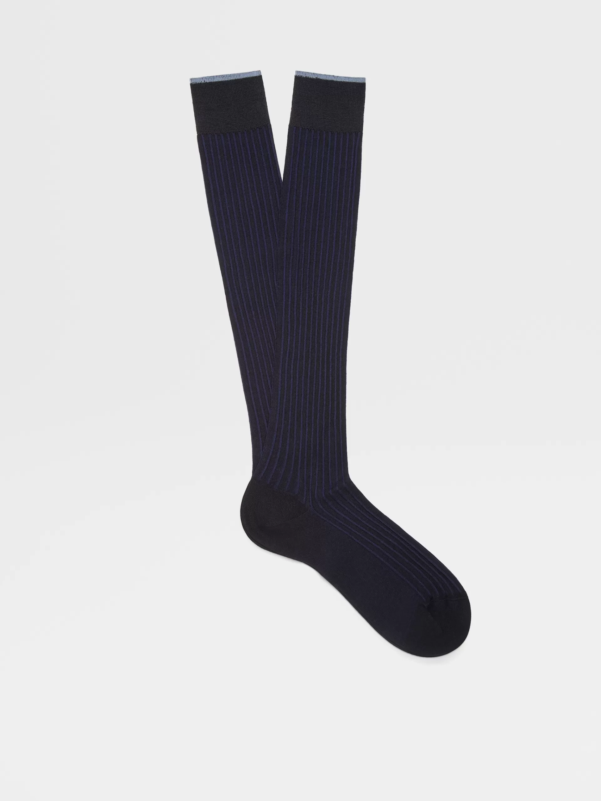 Store ZEGNA Chaussettes Mi-Hautes Cotelees Bleu Marine