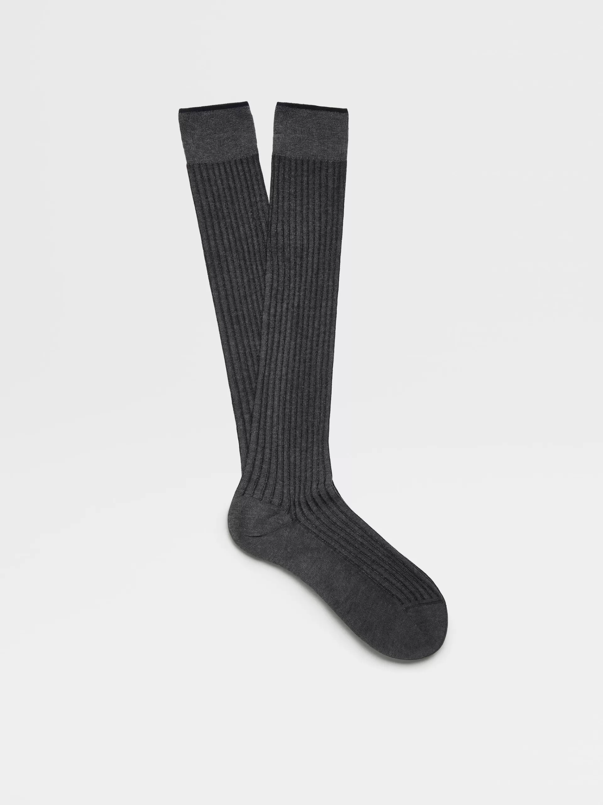 Fashion ZEGNA Chaussettes Mi-Hautes Cotelees Gris Fonce