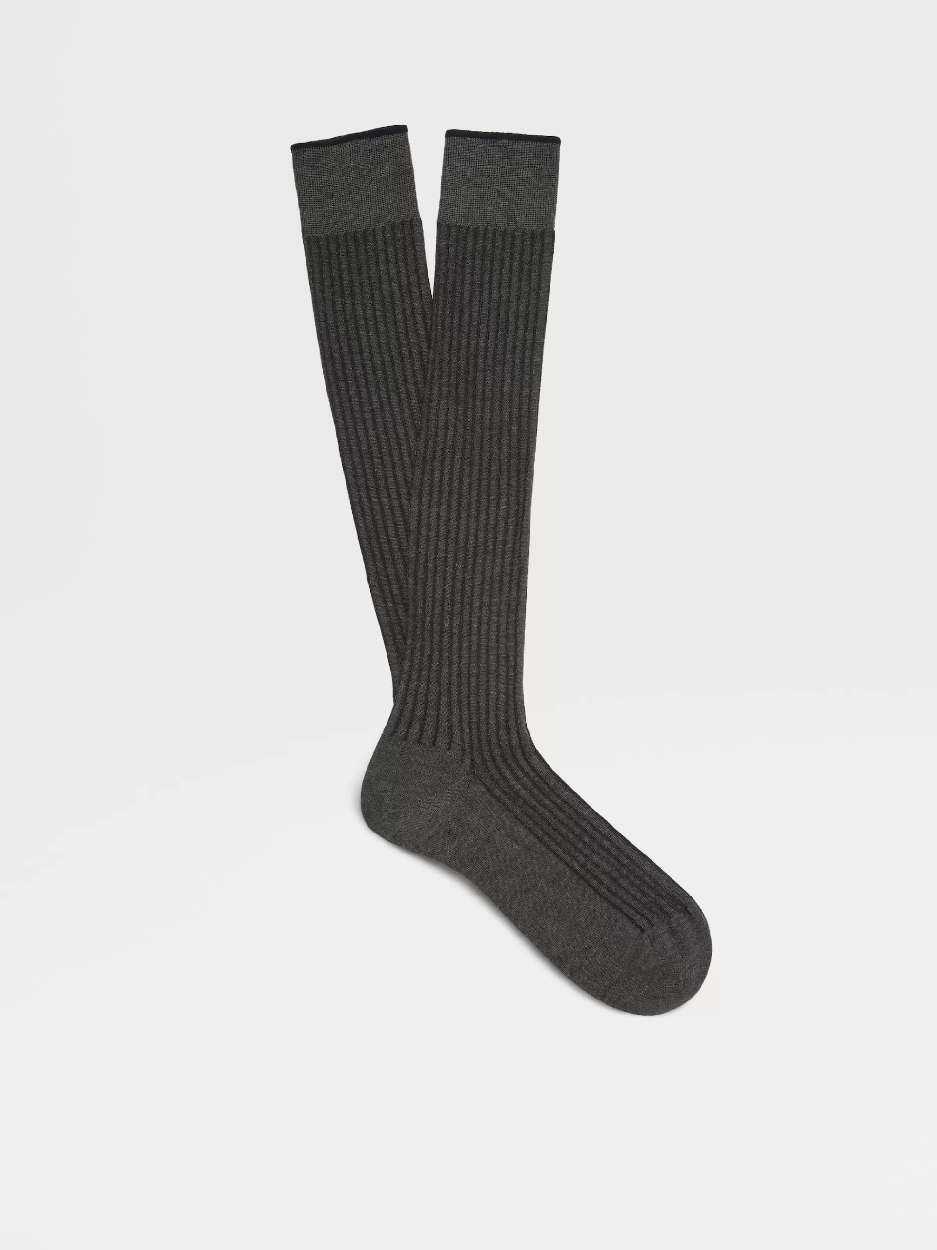 Shop ZEGNA Chaussettes Mi-Hautes Cotelees En Coton Melange Gris Ardoise