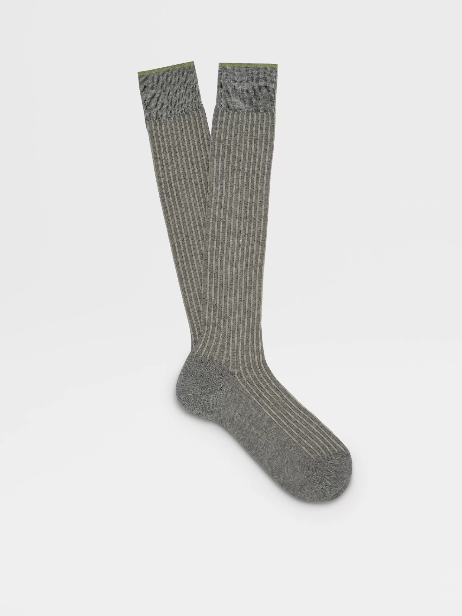 Flash Sale ZEGNA Chaussettes Mi-Hautes Cotelees En Coton Melange Gris Clair Chine